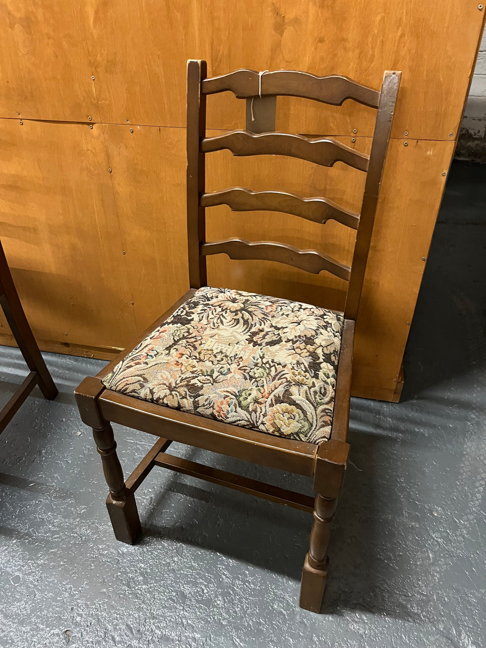 Mahogany dining chair with fabric floral pattern seat