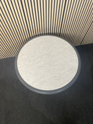 White circular plastic top table with 4 grey metal dining chairs 44652