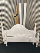 5ft White painted wooden bed frame with lattice detail headboard. 44514