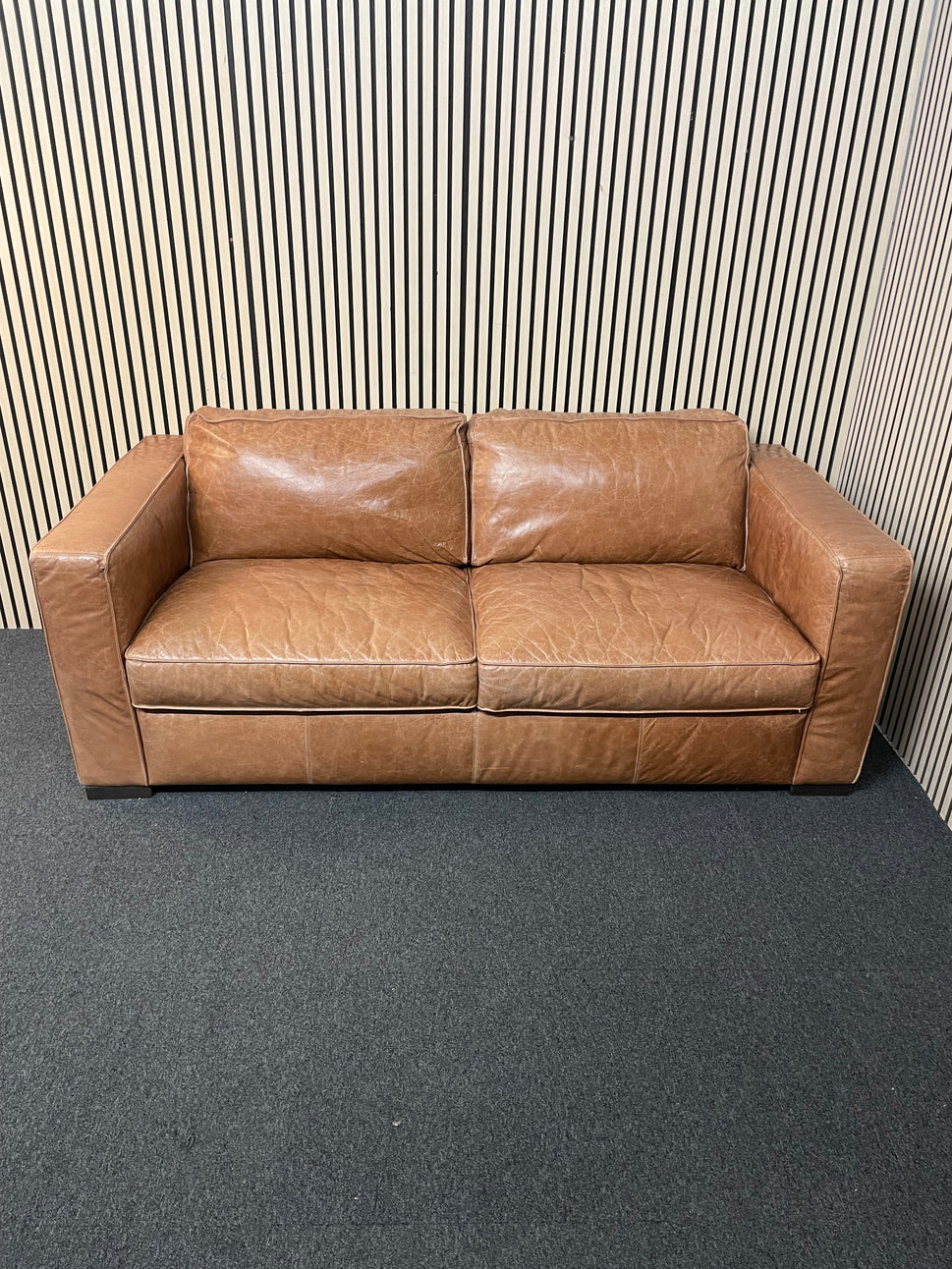 Large 2 seater soft tan leather sofa (2m width) 2425