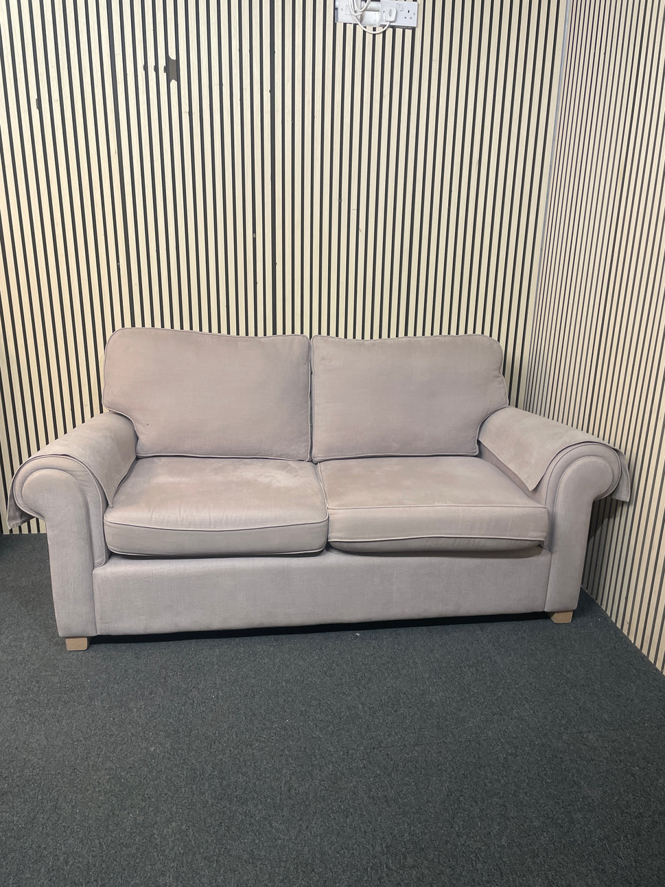 Large 2 seater light brown fabric high back sofa 2226