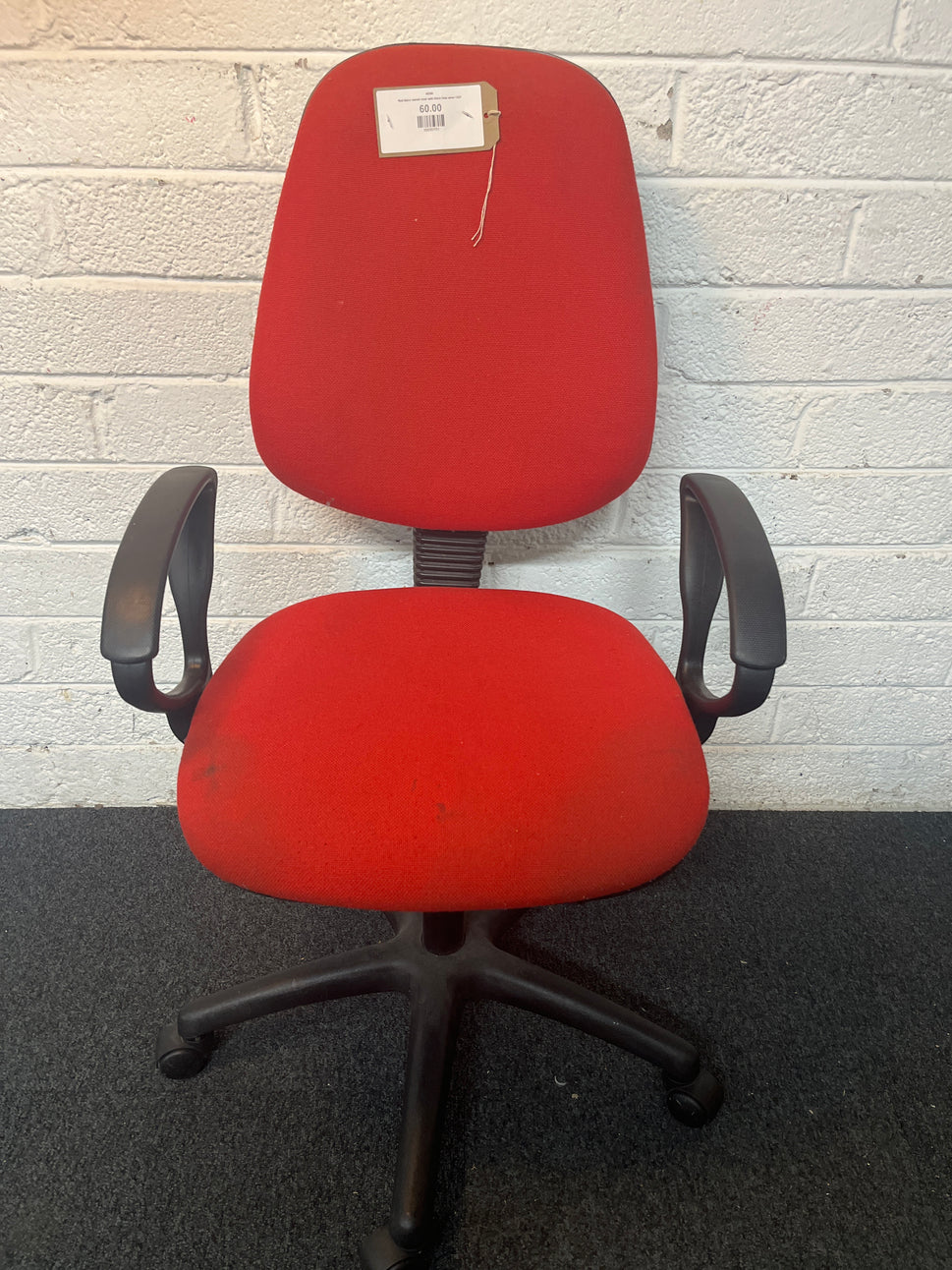 Red fabric swivel chair with black loop arms 1325