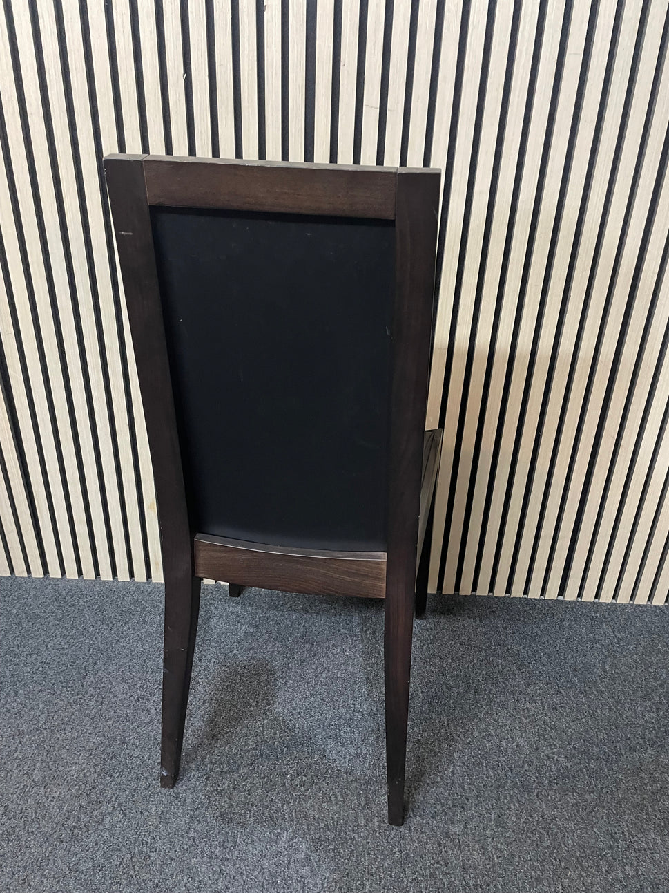 black leatherette dining chair with dark wood frame 2425