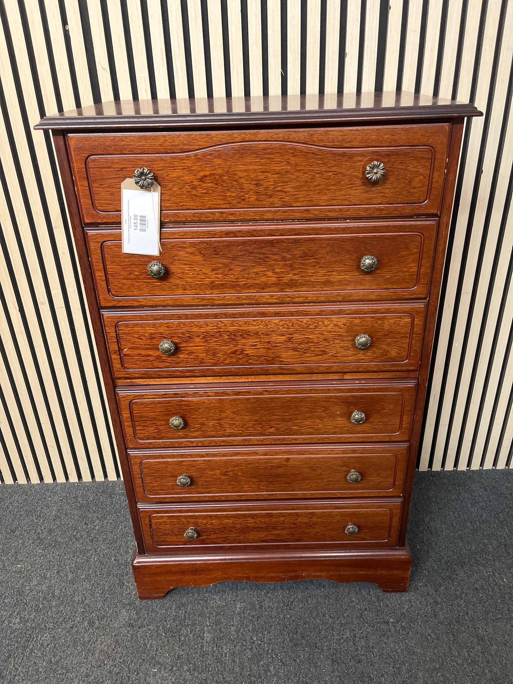 Tall Rossmore mahogany 6 drawer chest (H 108 x W 96 x D 42 cm) 43356