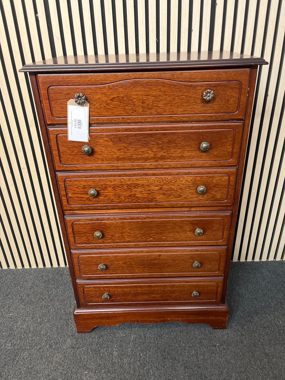 Tall Rossmore mahogany 6 drawer chest (H 108 x W 96 x D 42 cm) 43356