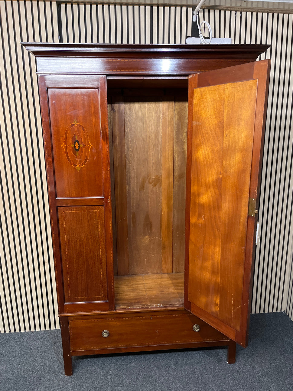 Antique mahogany large wardrobe central oval mirror with base drawer 2425