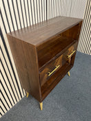 Dark wood unit with two drawers and gold-toned metal hardware. (H 101 x W 85 x D 36 cm) 44575