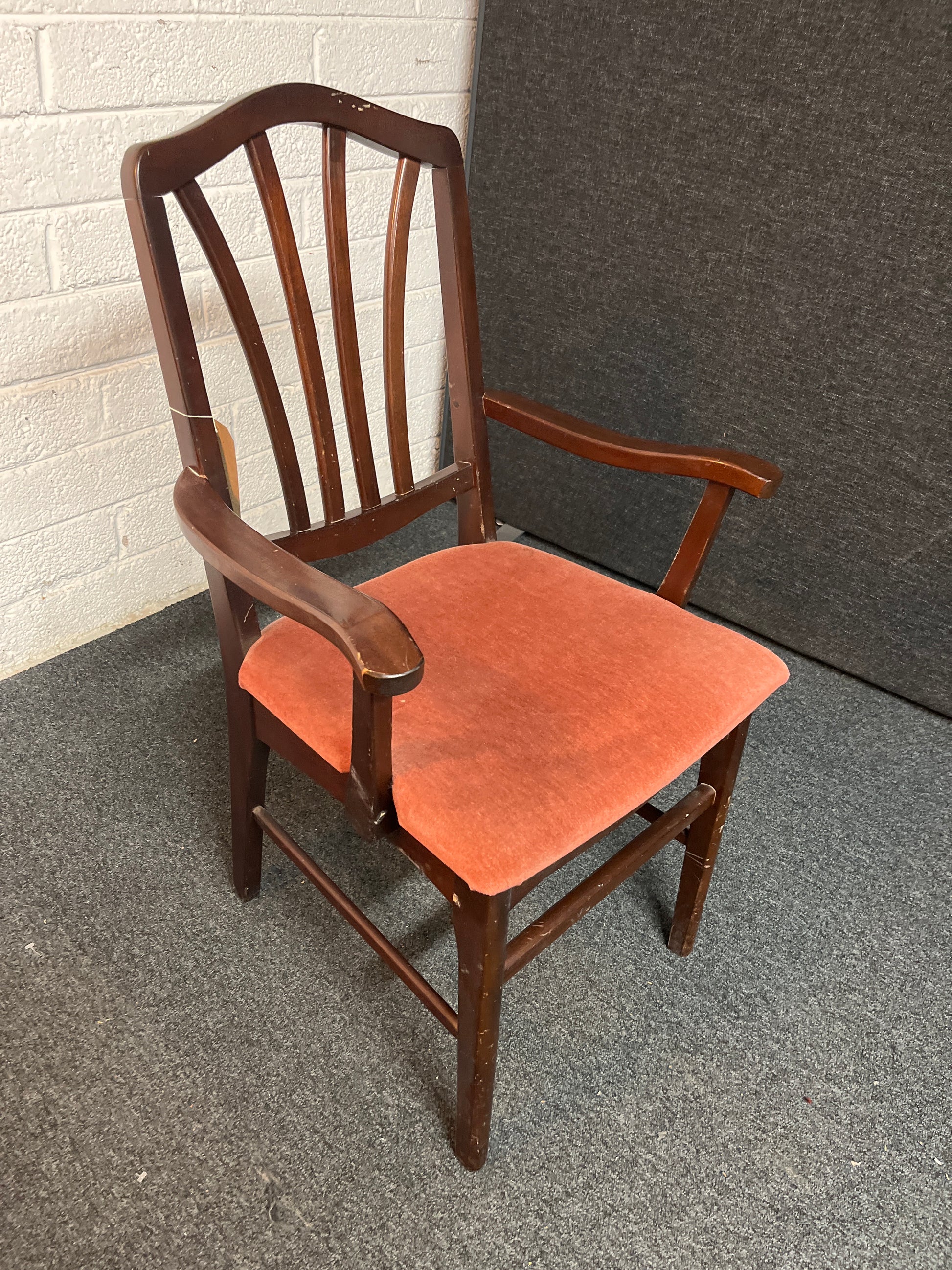 Mahogany framed, wine seat fabric carver dining chair 2225