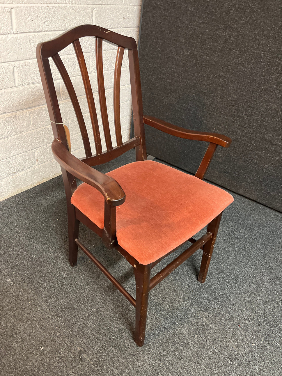 Mahogany framed, wine seat fabric carver dining chair 2225