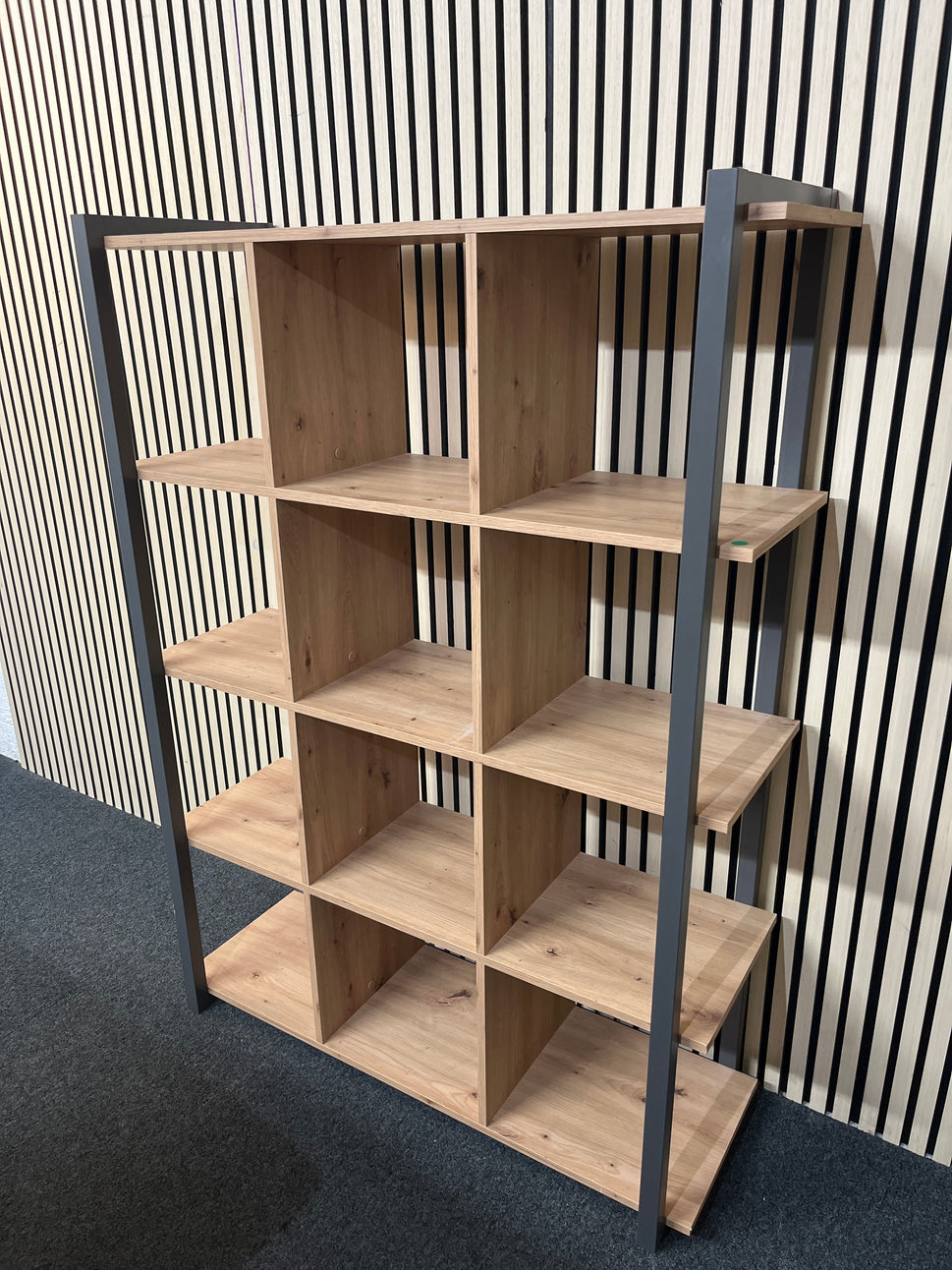 Oak Laminate Dark Metal Framed Open Bookcase (H 146 x W 100 x D 39 cm) 1126