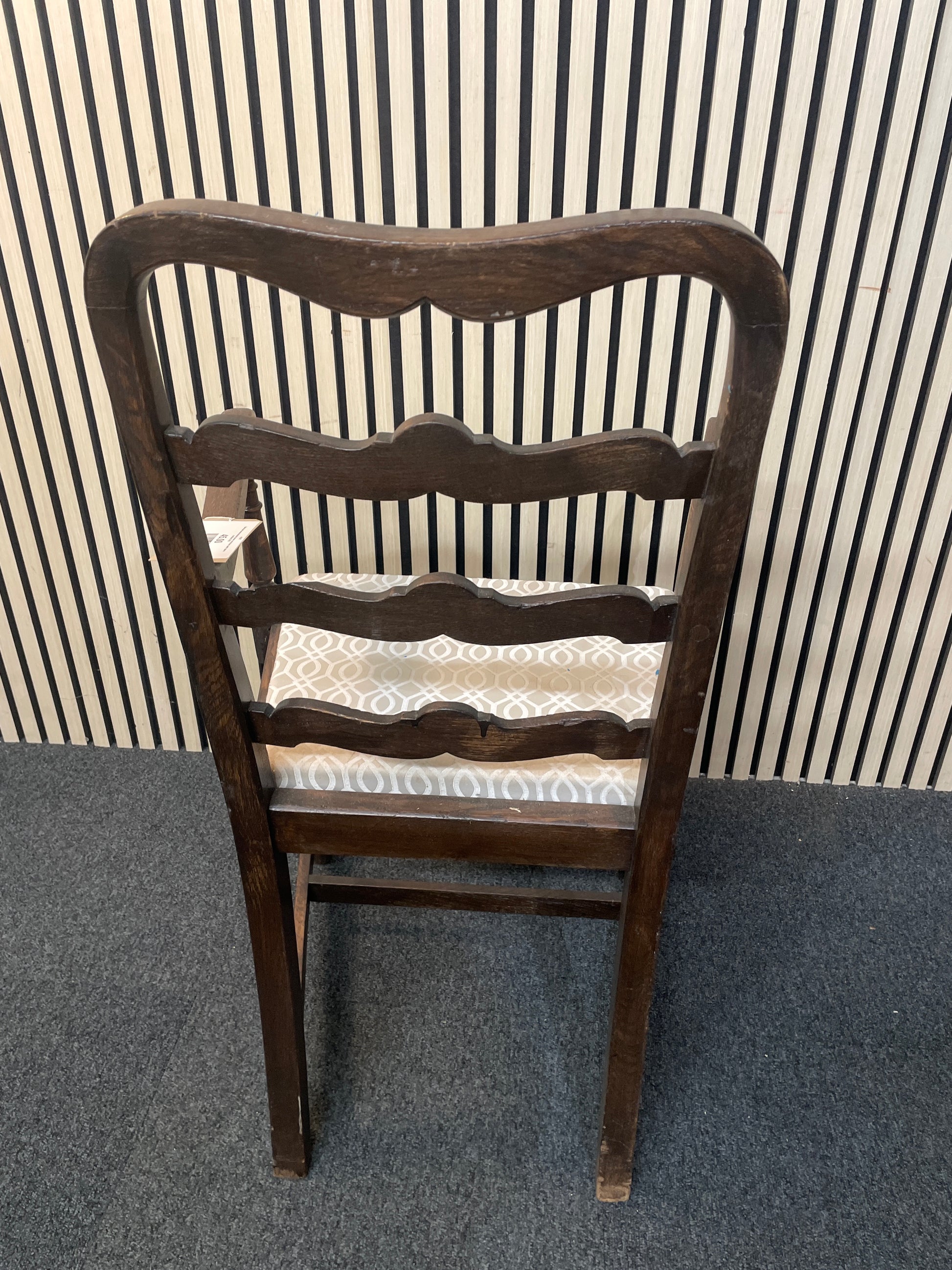 Solid dark wood-stained carver armchairs with fabric cushion 2425