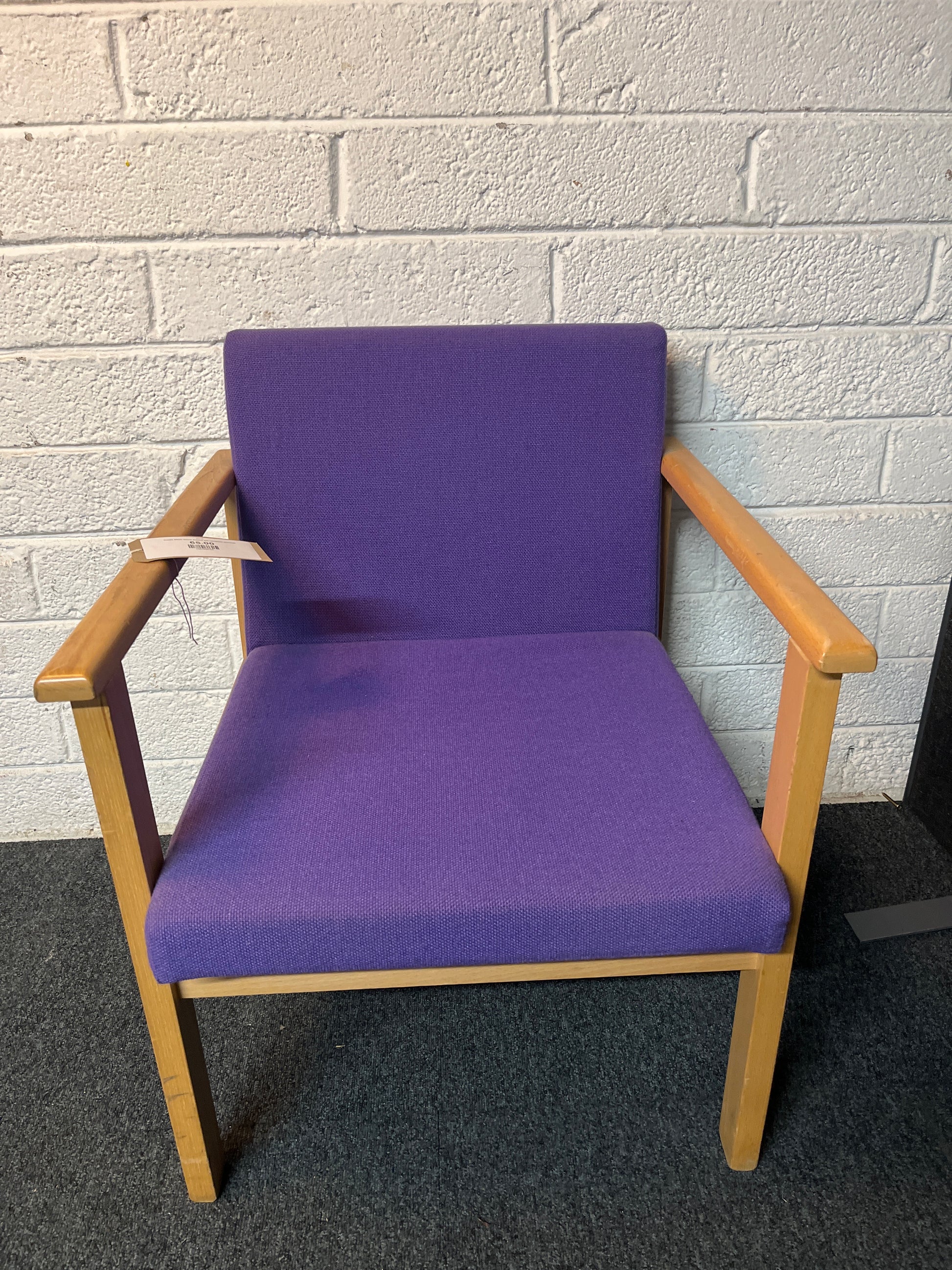 Purple fabric beech framed low reception armchair
