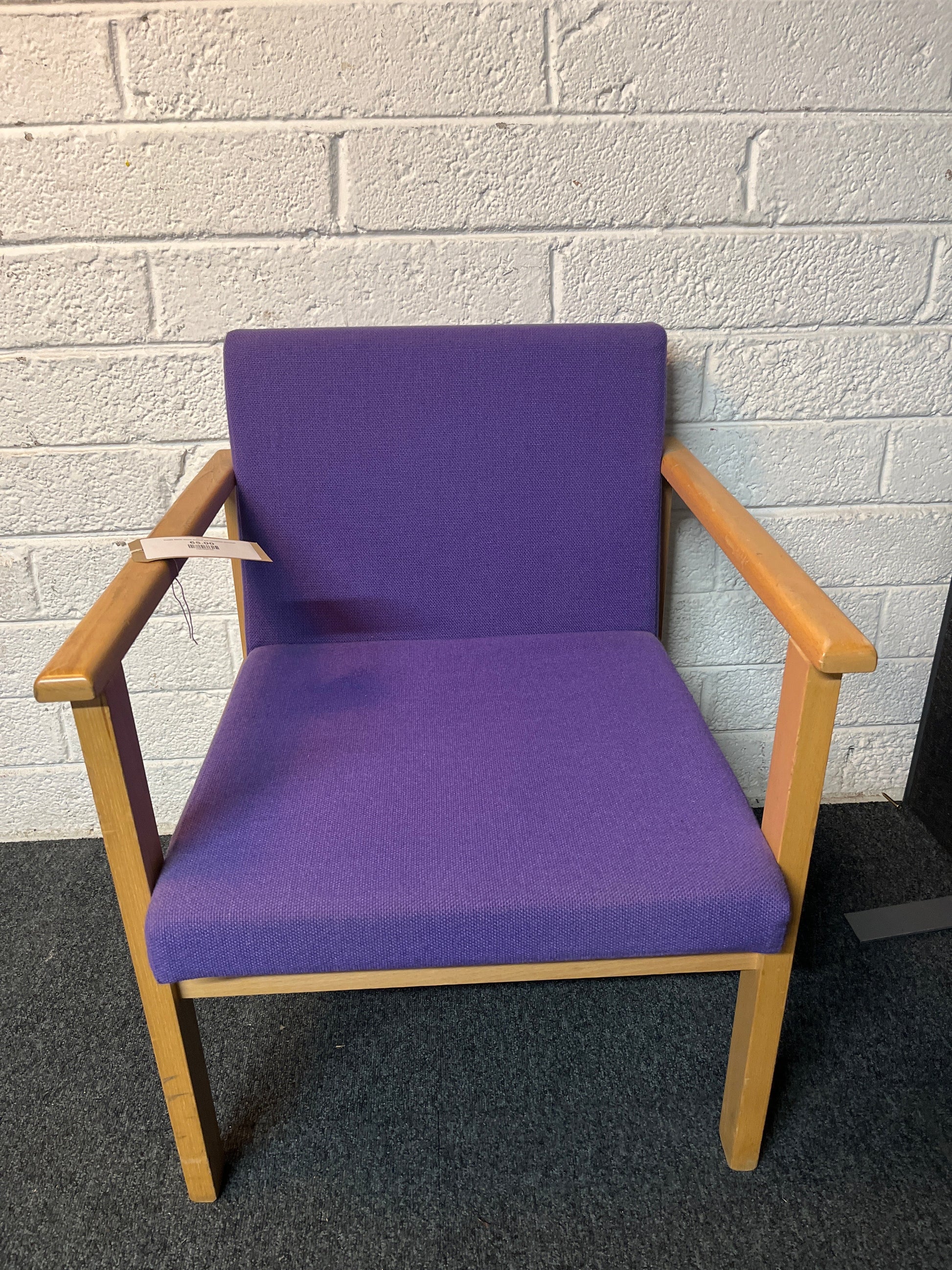 Purple fabric beech framed low reception armchair