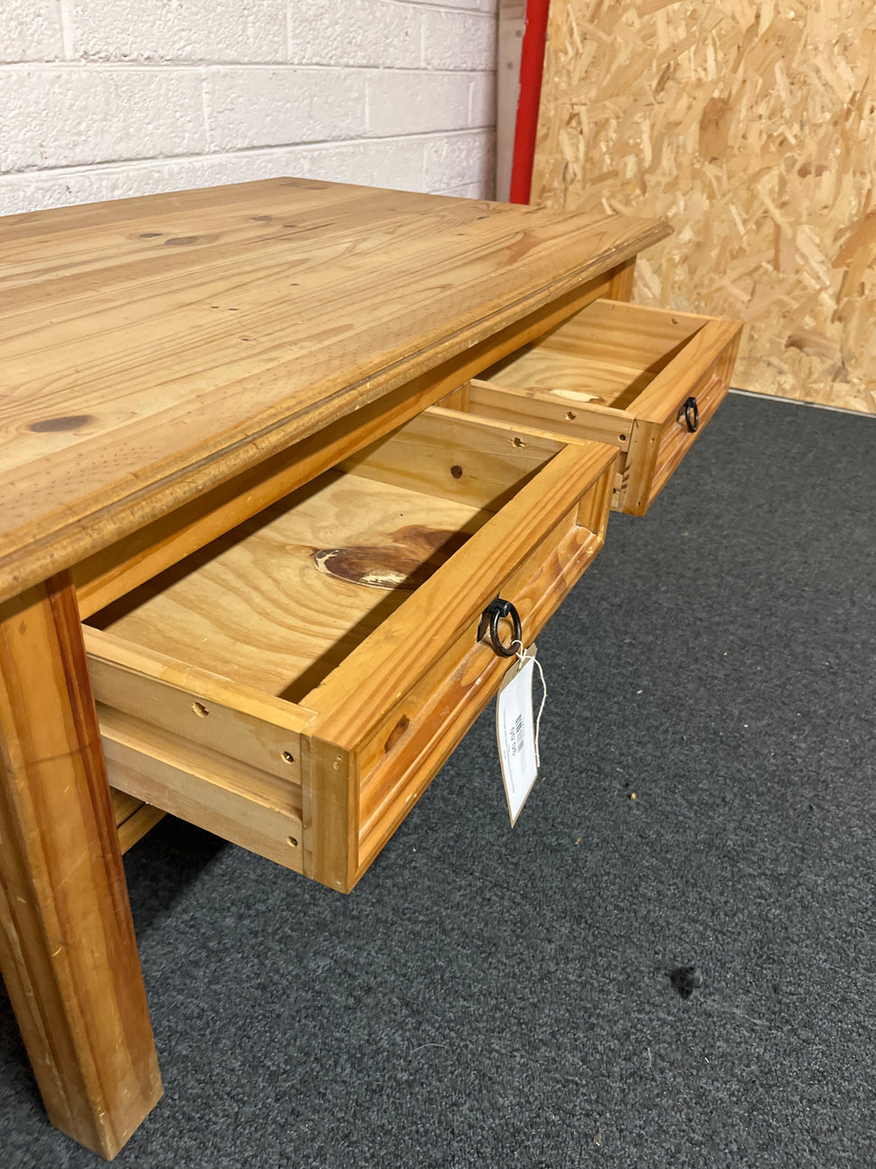Waxed pine low rectangular coffee table with drawers 3225