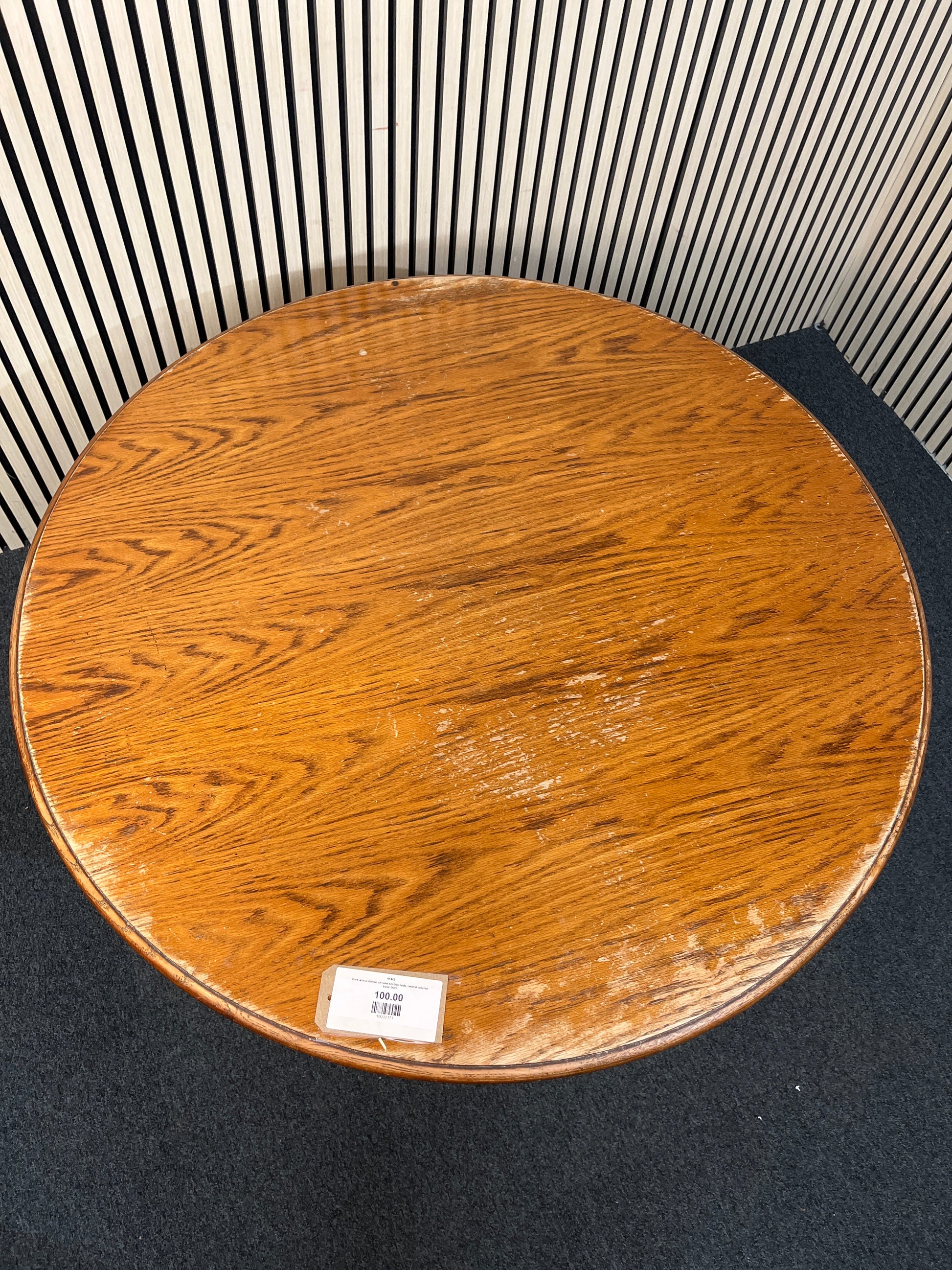 Dark wood stained circular kitchen table, central column base 2425