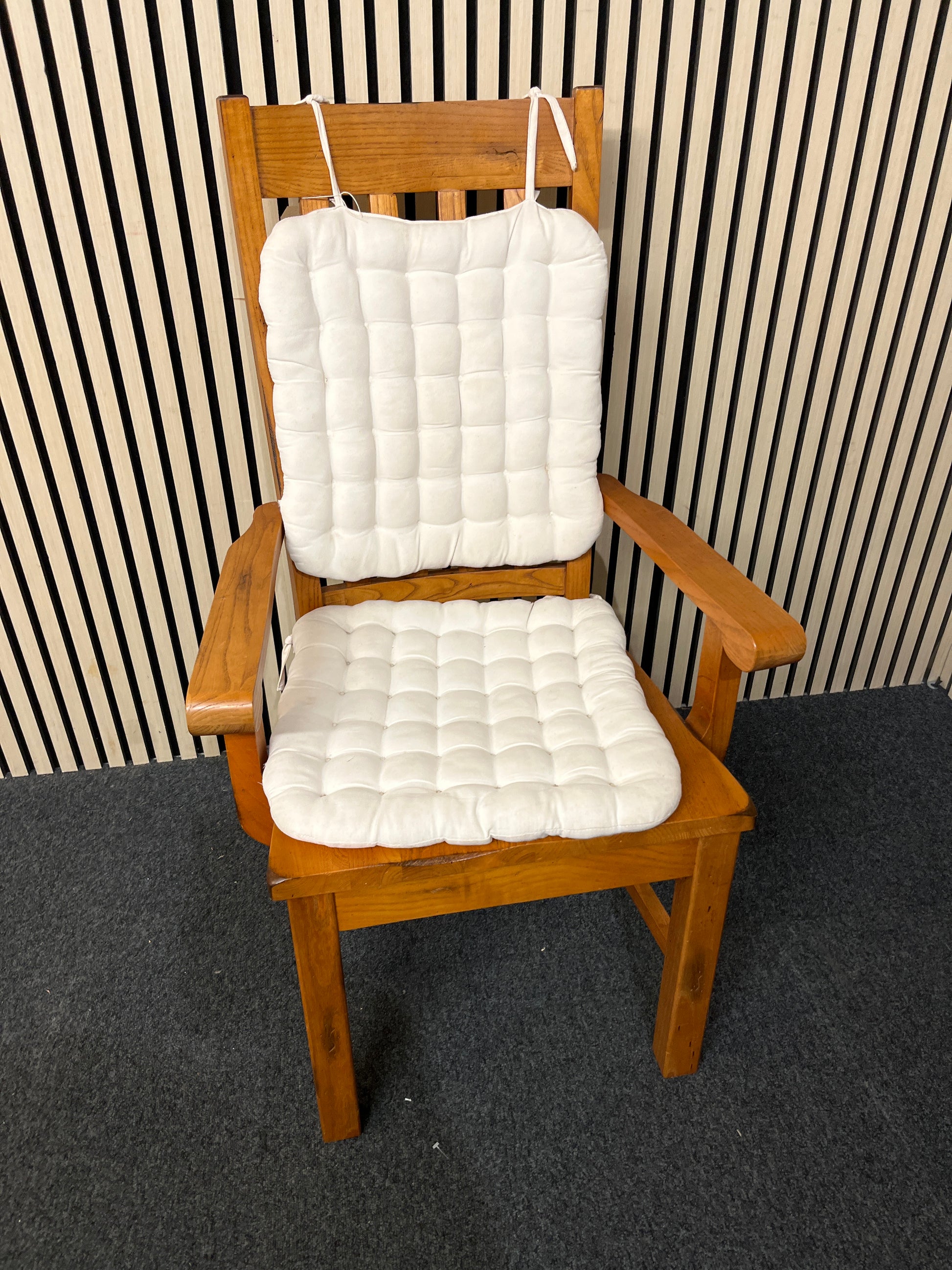Solid wood high back carver dining chair with cream fabric cushion 2425