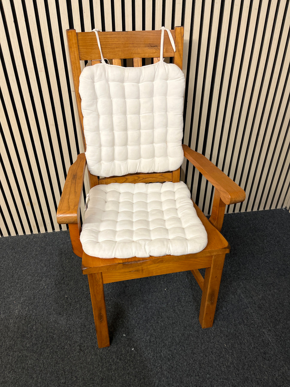 Solid wood high back carver dining chair with cream fabric cushion 2425
