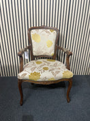 Italian Limogue Carved wooden armchair with floral pattern upholstery and stud detailing. 44731