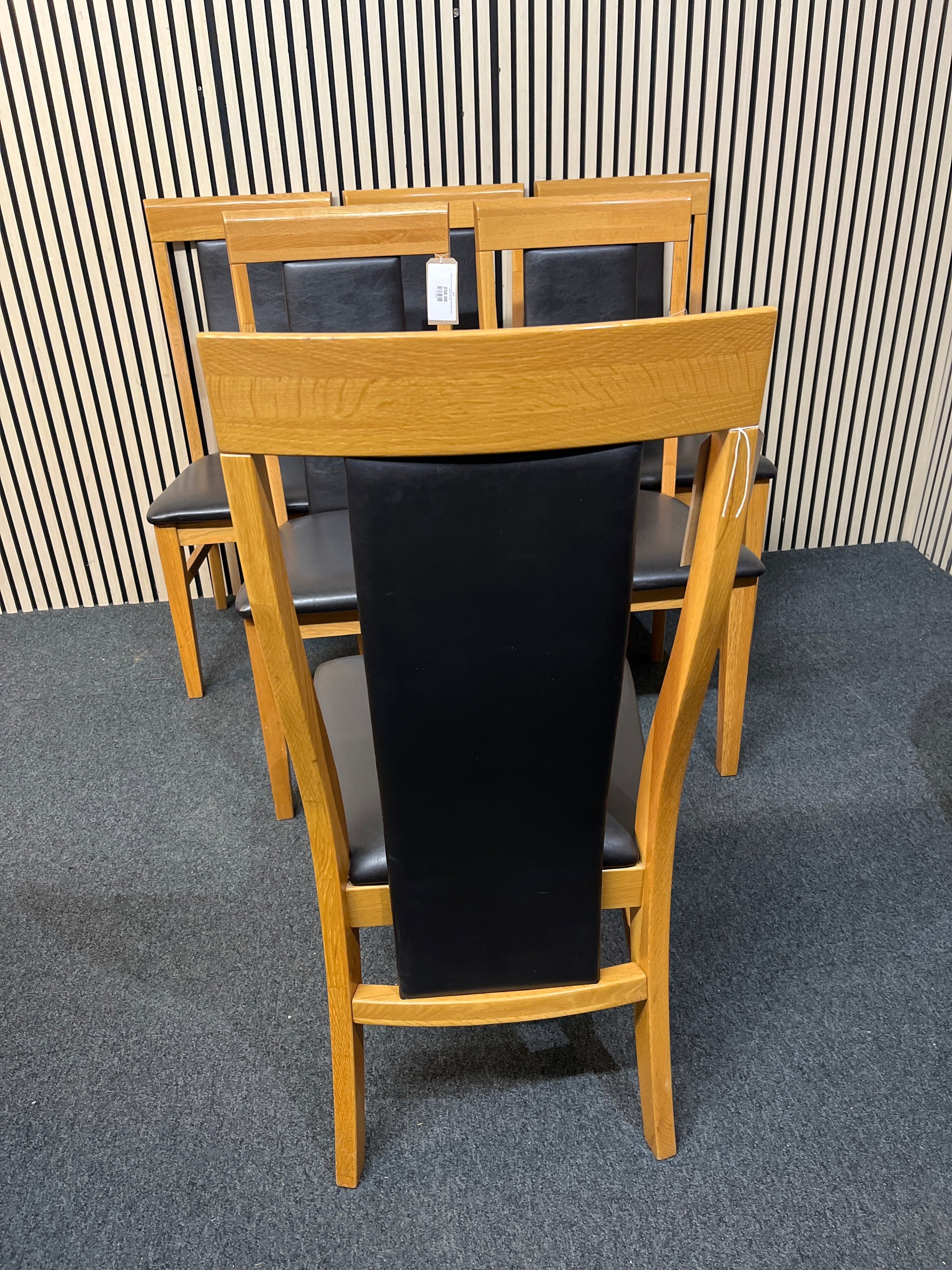 Beech framed, black leather seat and back dining chairs (SET OF 6) 3126
