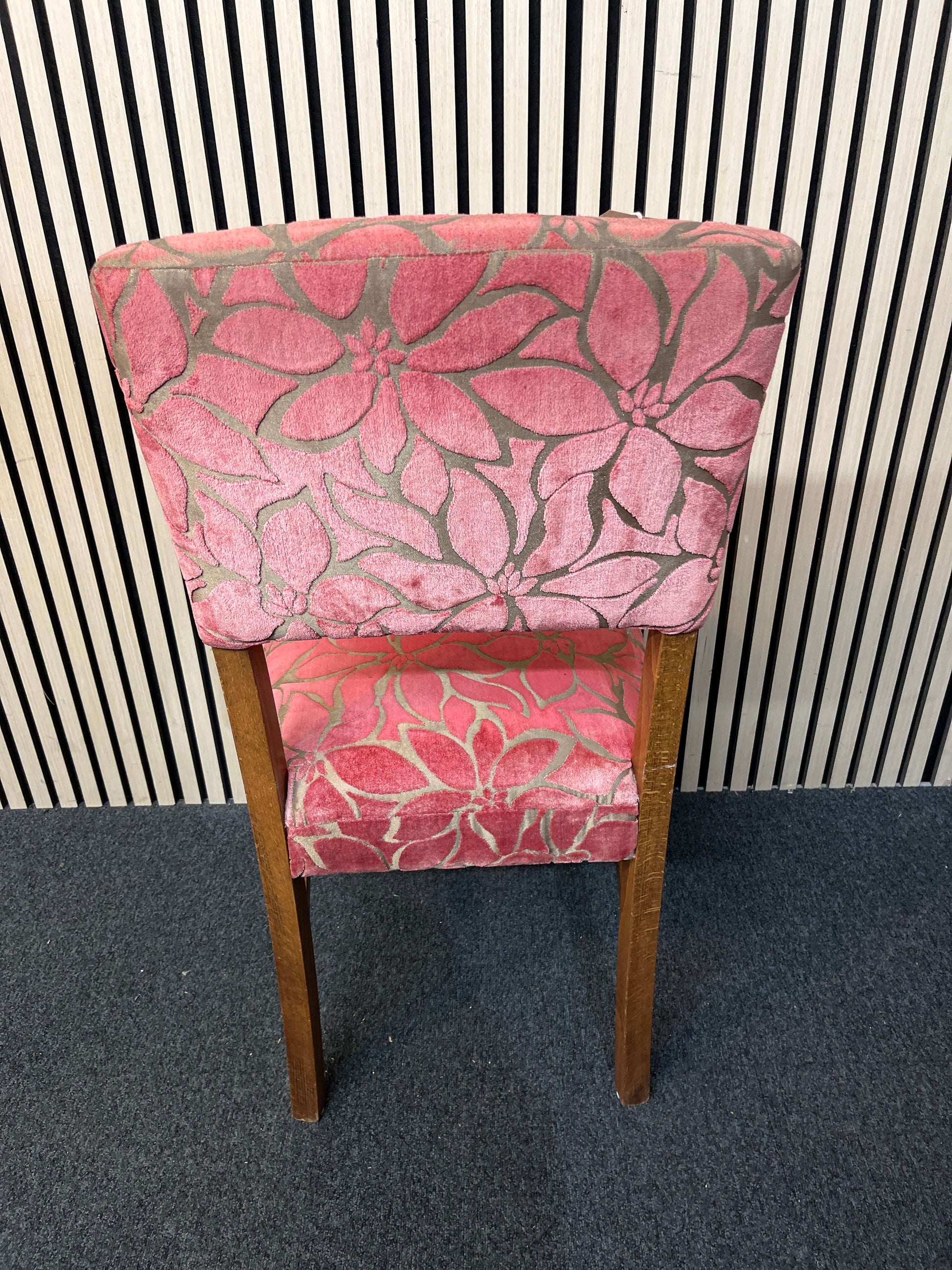 Floral pink and grey fabric dining chair with wooden frame 2425