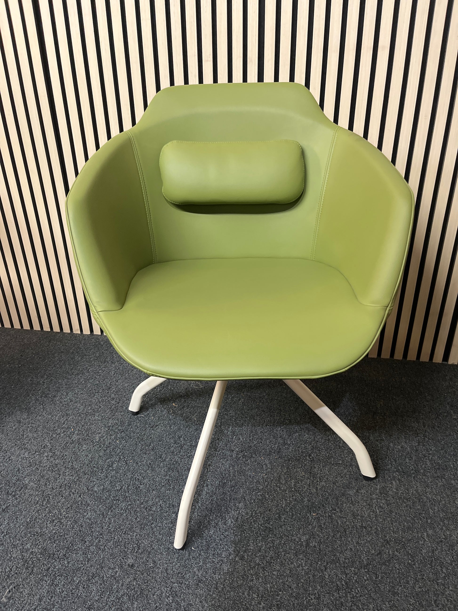 Olive green leatherette reception club chair with padded cushion and white spider swivel base 1425