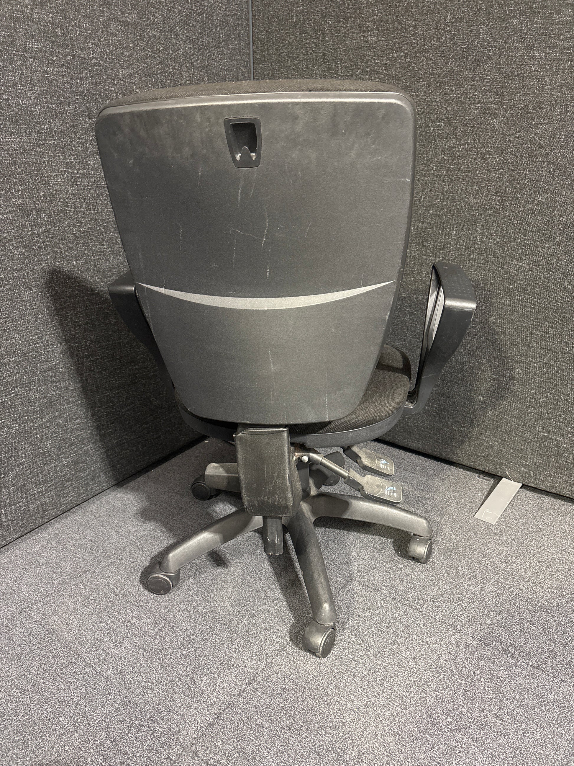 Second Hand black fabric swivel chair with fixed loop arms