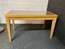 Solid wood light stained rectangular coffee table with glass top 2224