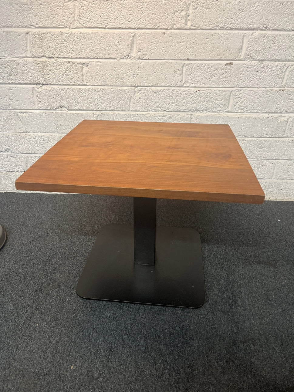 Dark wood 60x60 square dining table with metal base