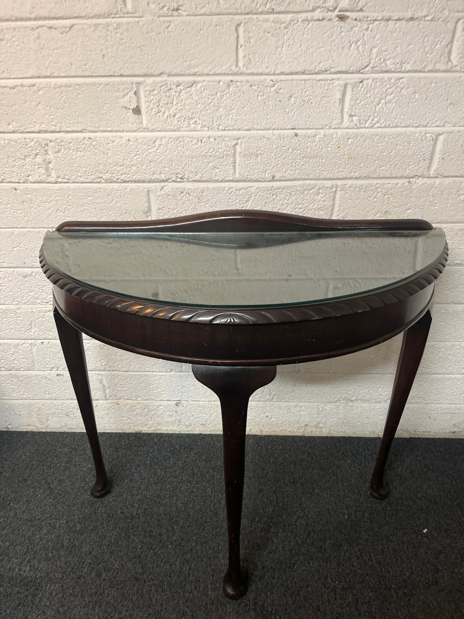 Mahogany half moon table with glass top 1325