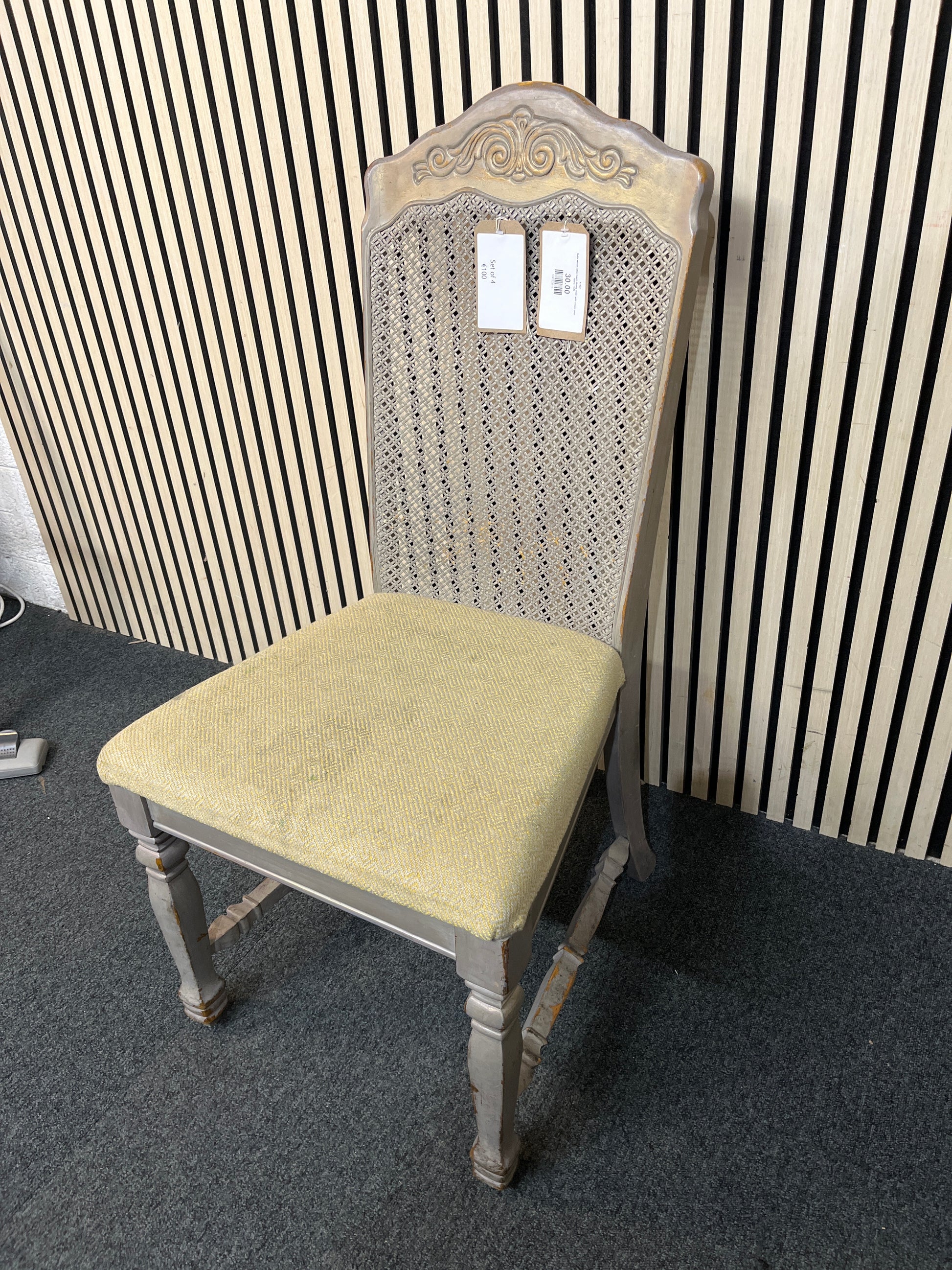 Solid wood rattan back dining chair with cream seat fabric 1126