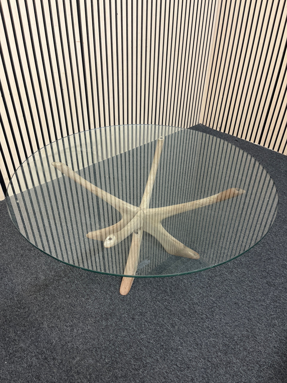 Solid wood low-framed coffee table with toughened glass circular top (H 41 x Diameter 106 cm) 1126