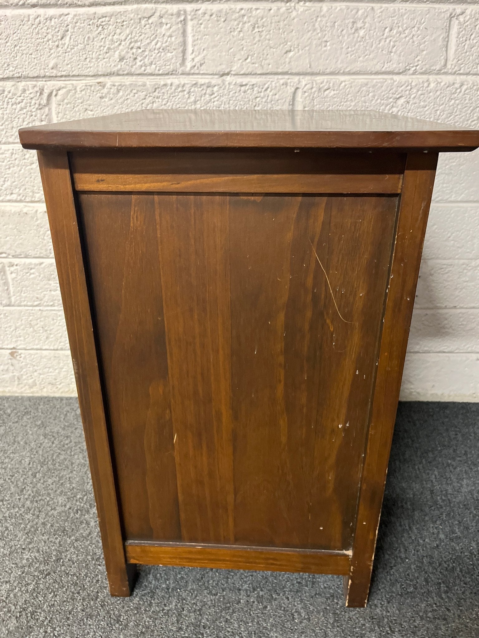 Dark wood stained 3 drawer bedside locker 1225