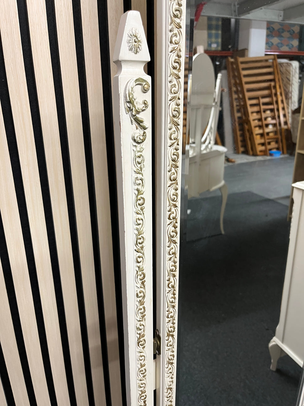 Ornate white cheval mirror 2325