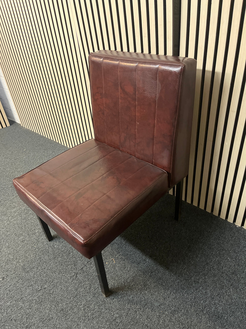 Wine leather low lounge chair with black metal frame 2425