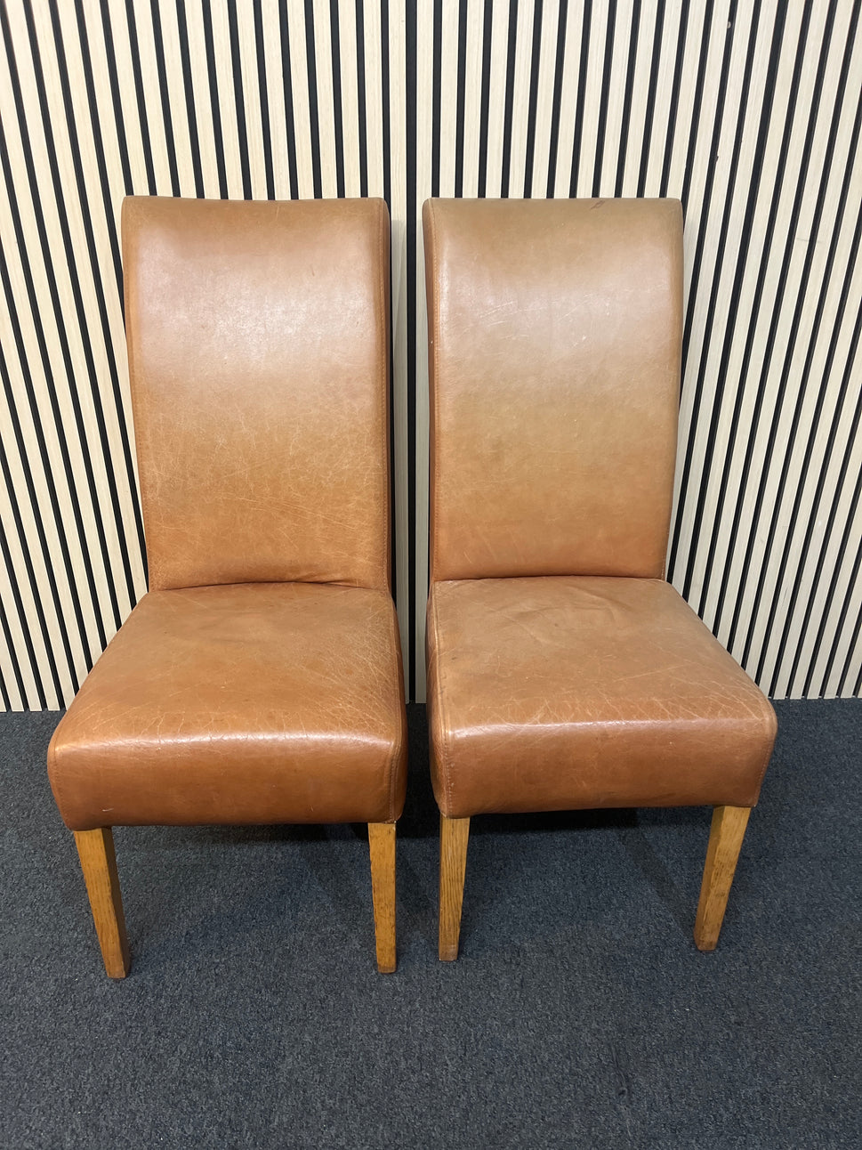 Tan leather high back dining chair (SET OF 2) 1425