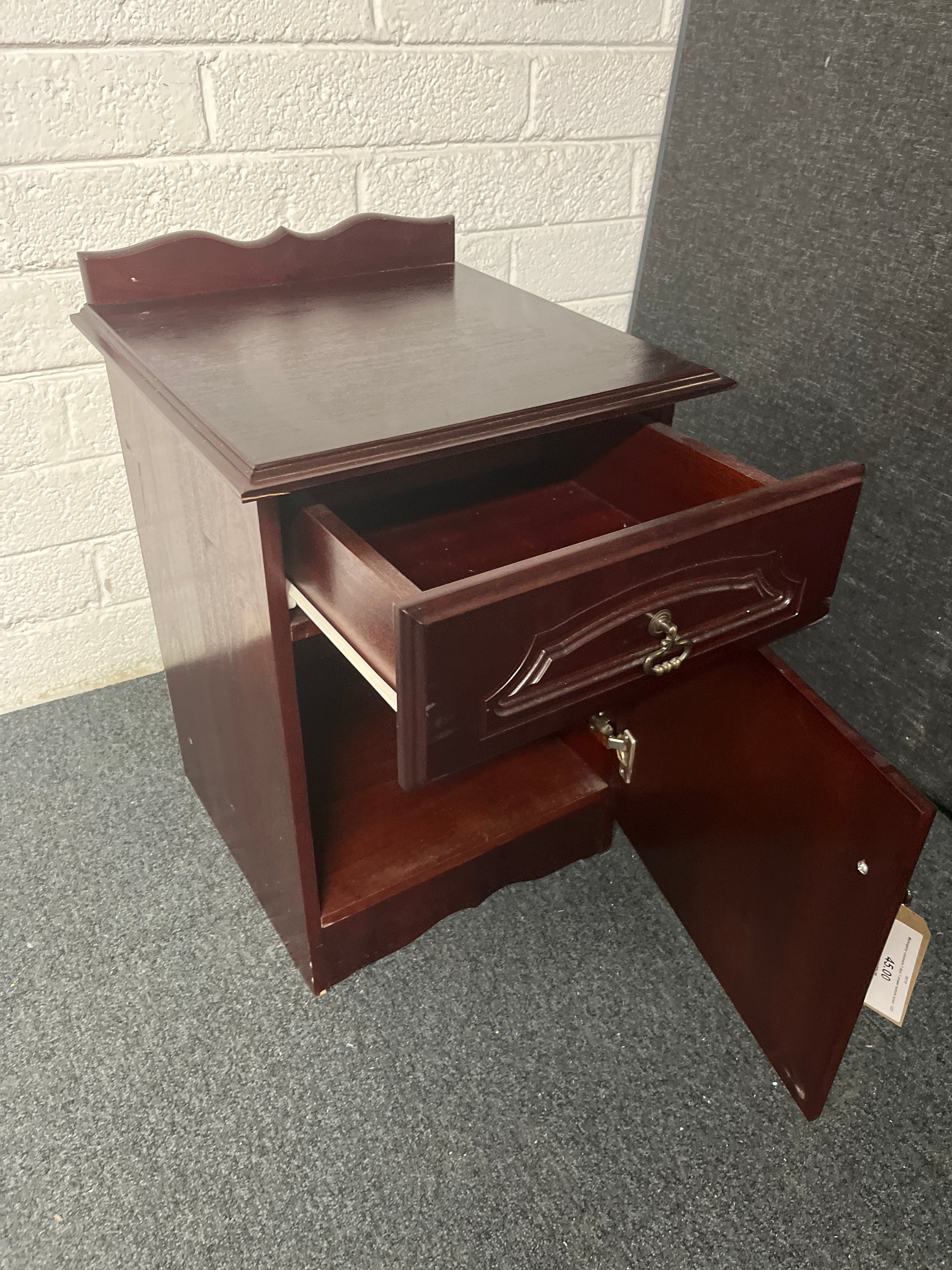 Mahogany rossmore 1 door 1 drawer bedside locker 1225