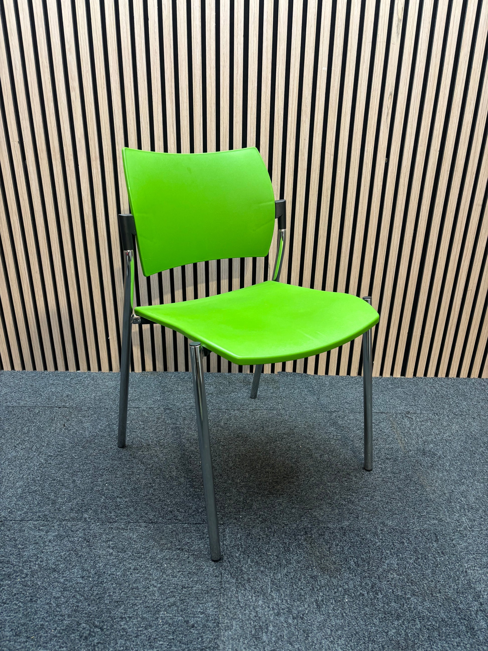 Boss design dream Green plastic framed stacking chair, chrome frame