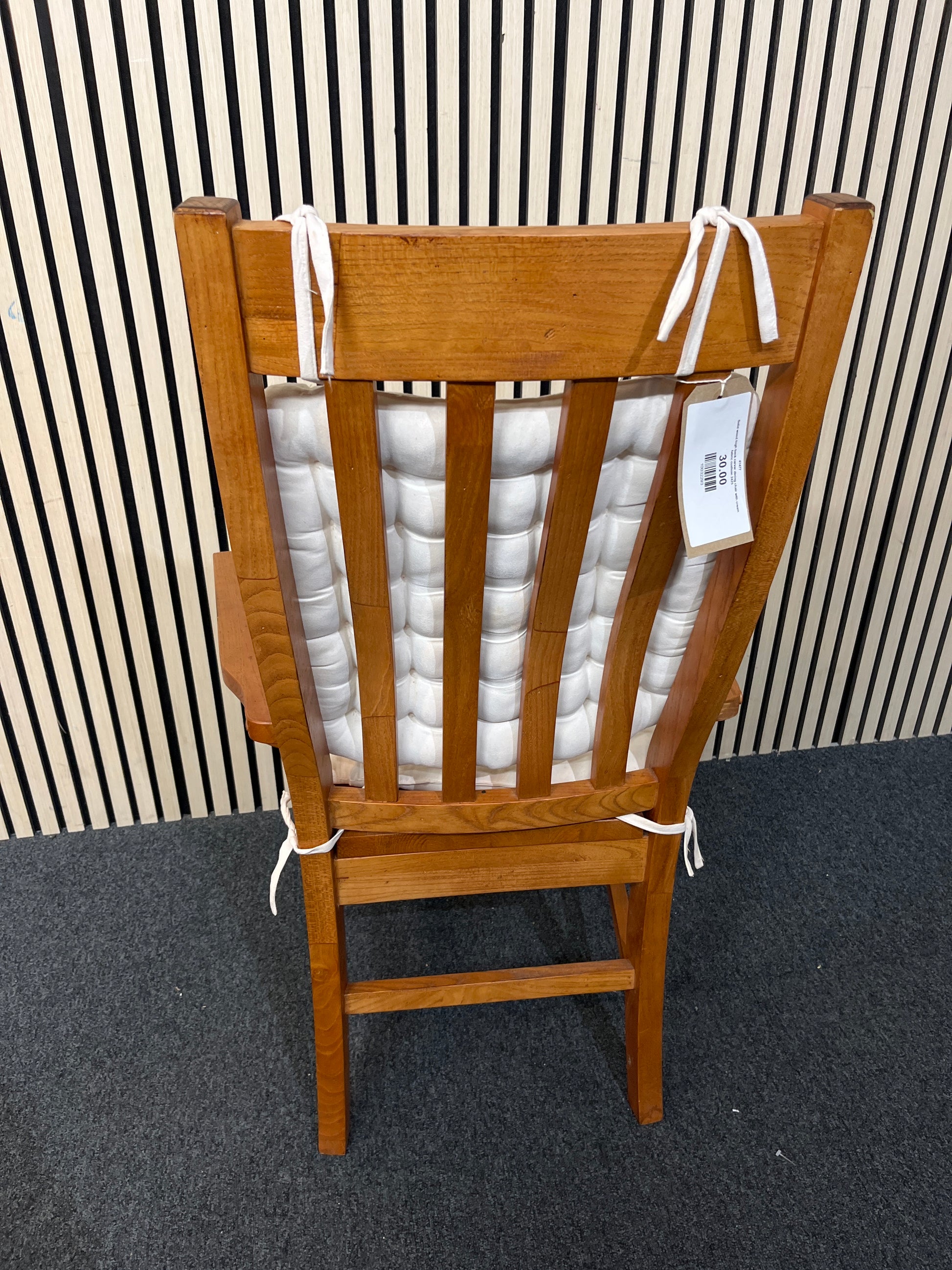 Solid wood high back carver dining chair with cream fabric cushion 2425