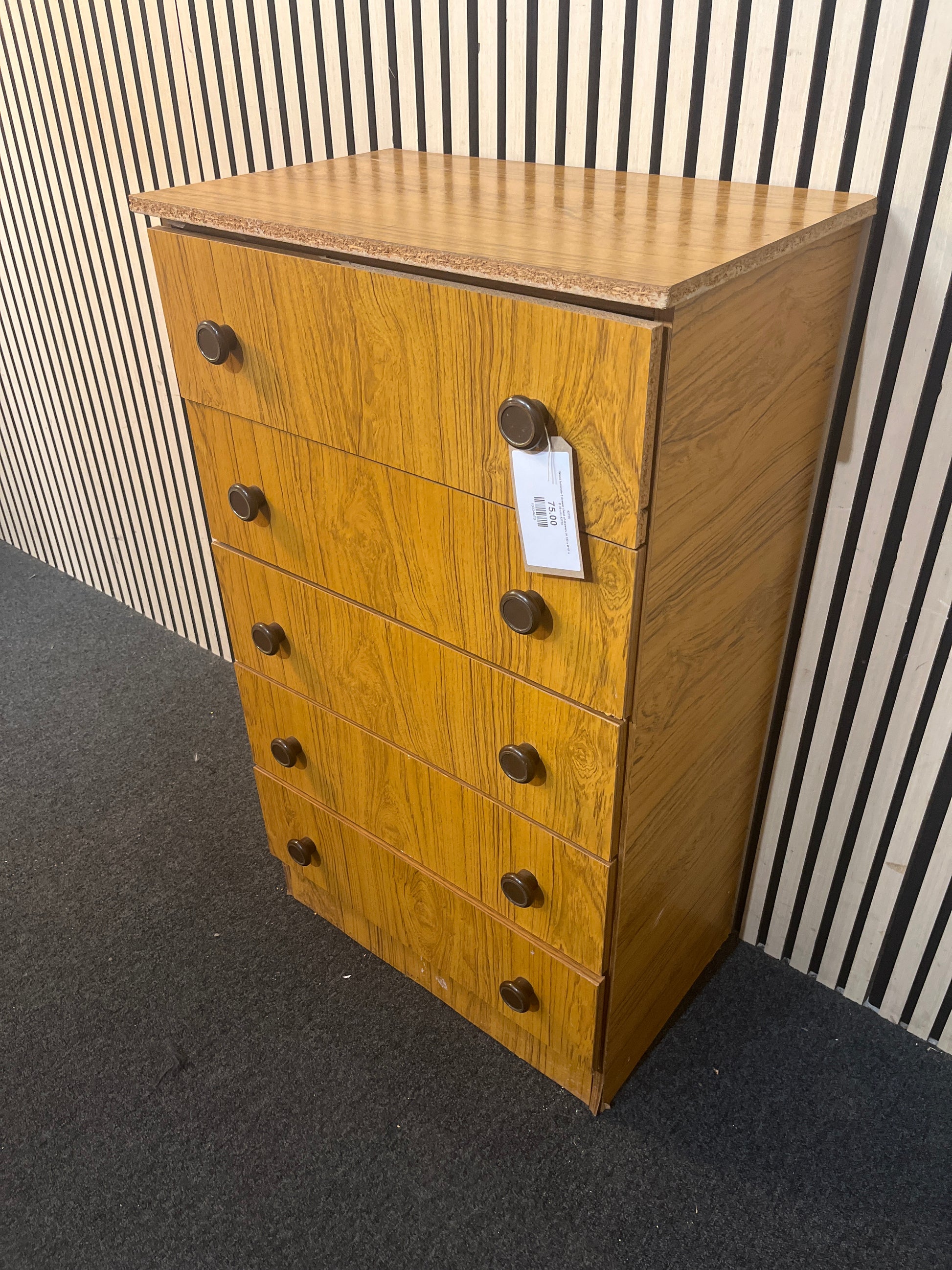 Wood laminate 5 drawer chest of drawers (H 103 x W 61 x D 39 cm) 43755