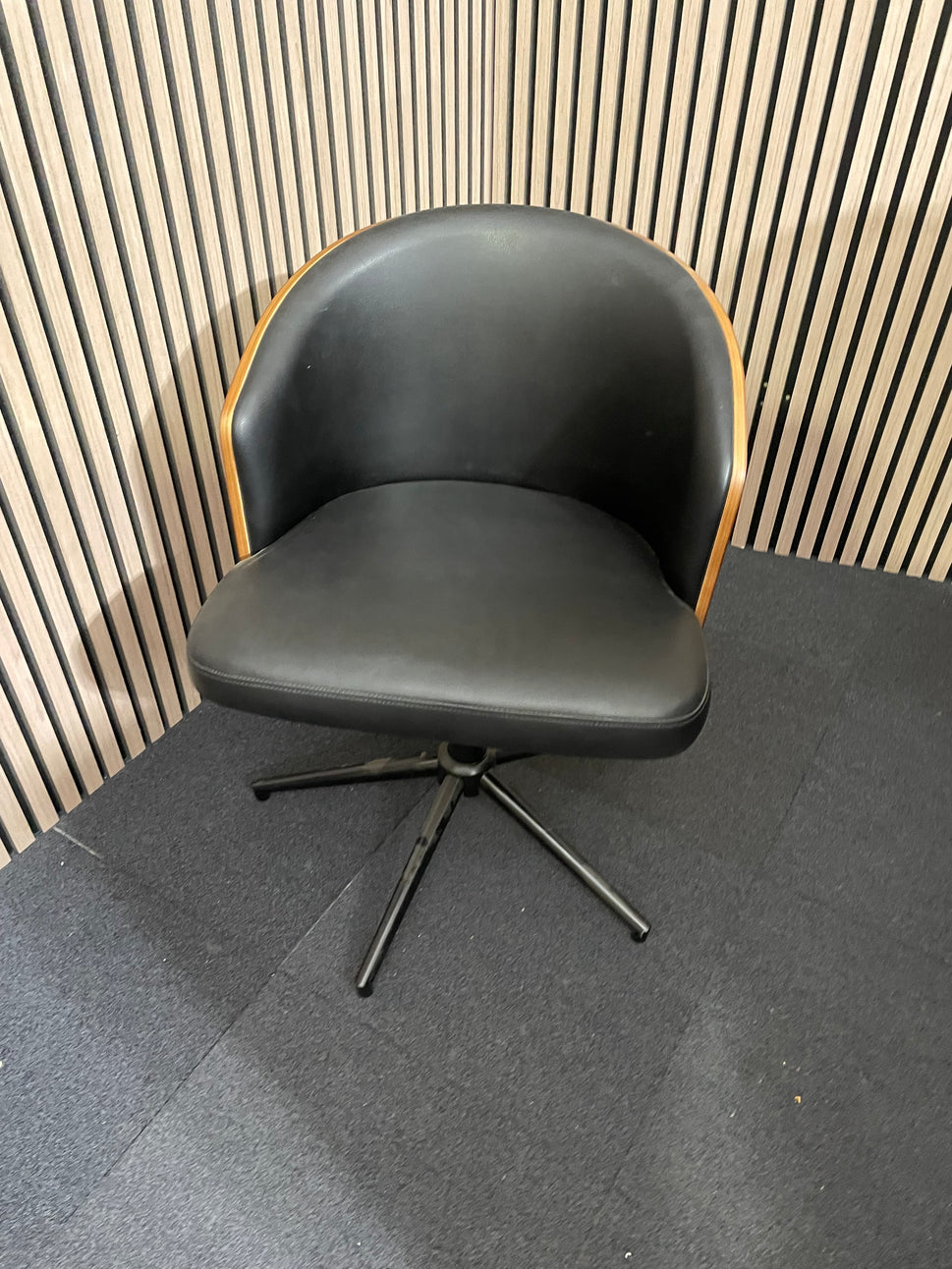 Kyoto Swivel Chair - Oak Shell with Black PU Seat, Chrome Base