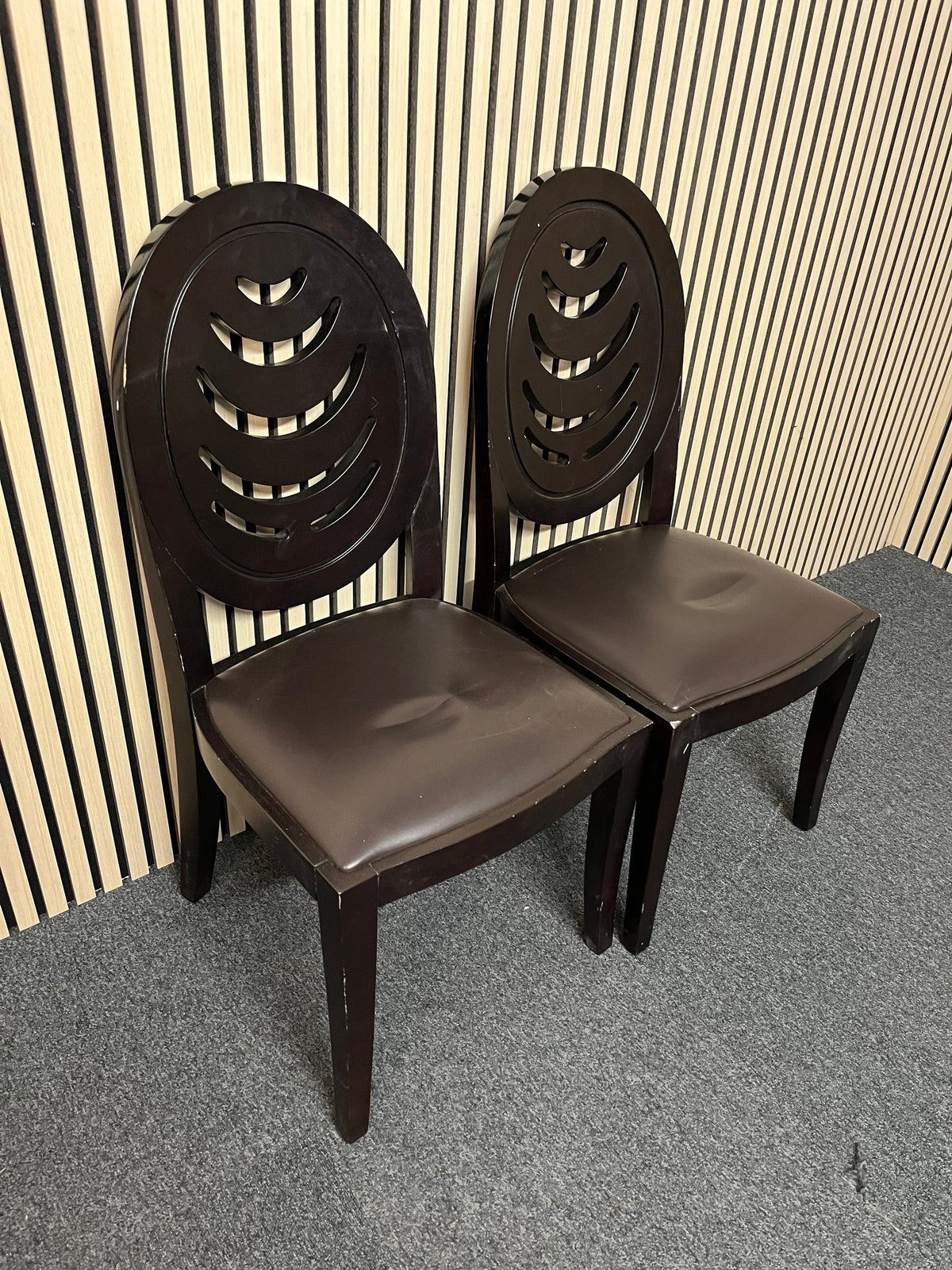 Black wood framed dining chair with black leather seat 2325