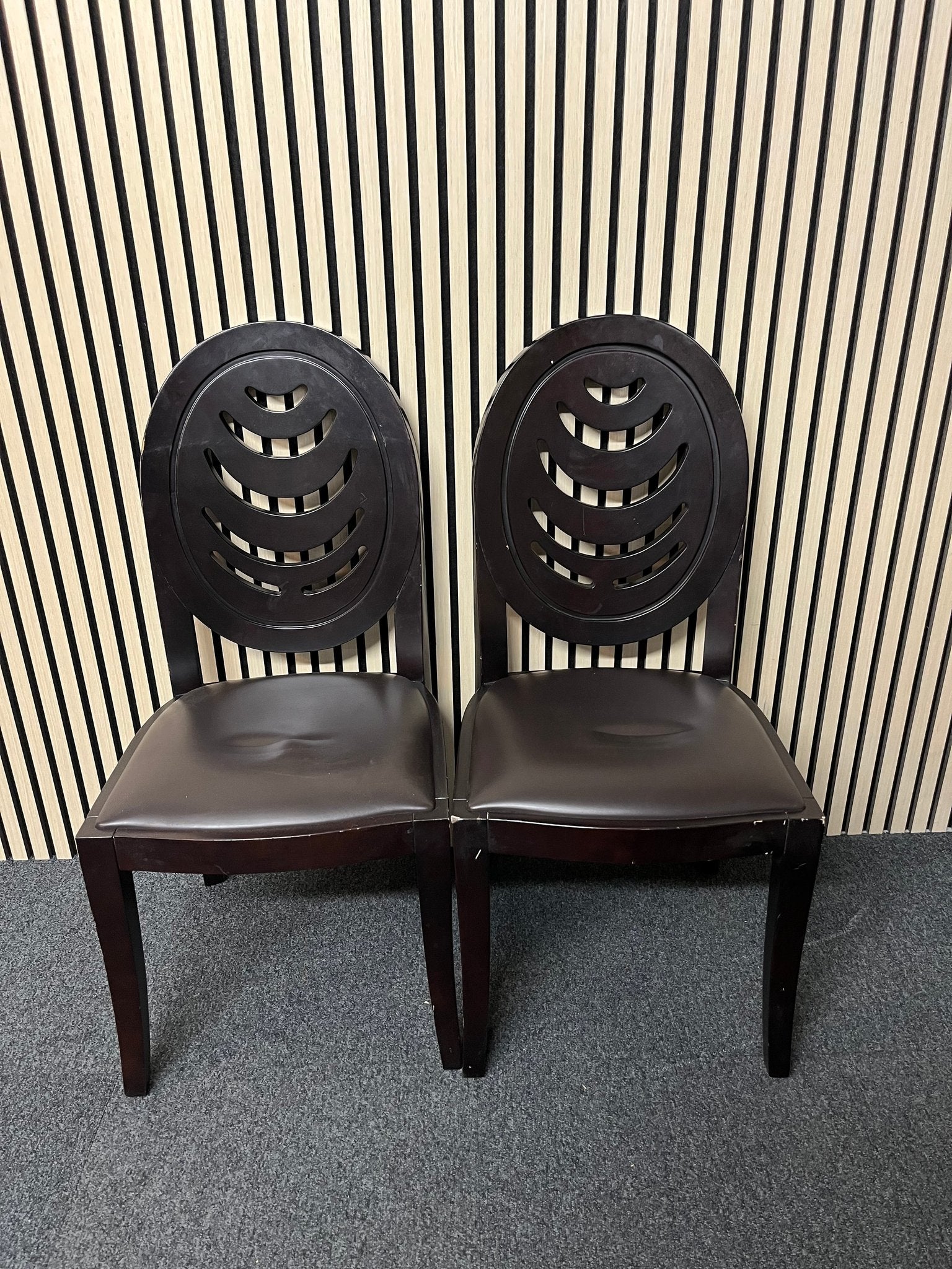 Black wood framed dining chair with black leather seat 2325