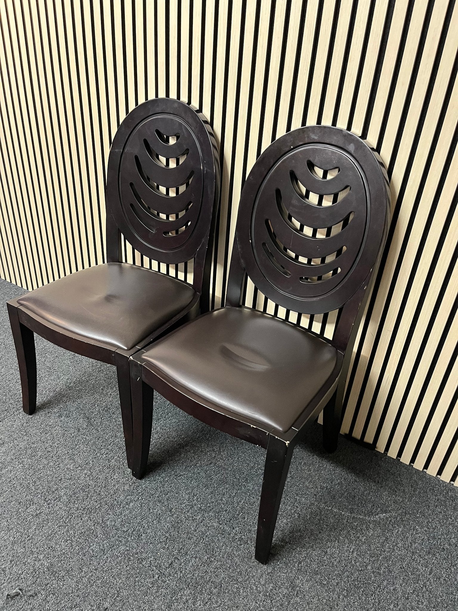 Black wood framed dining chair with black leather seat 2325