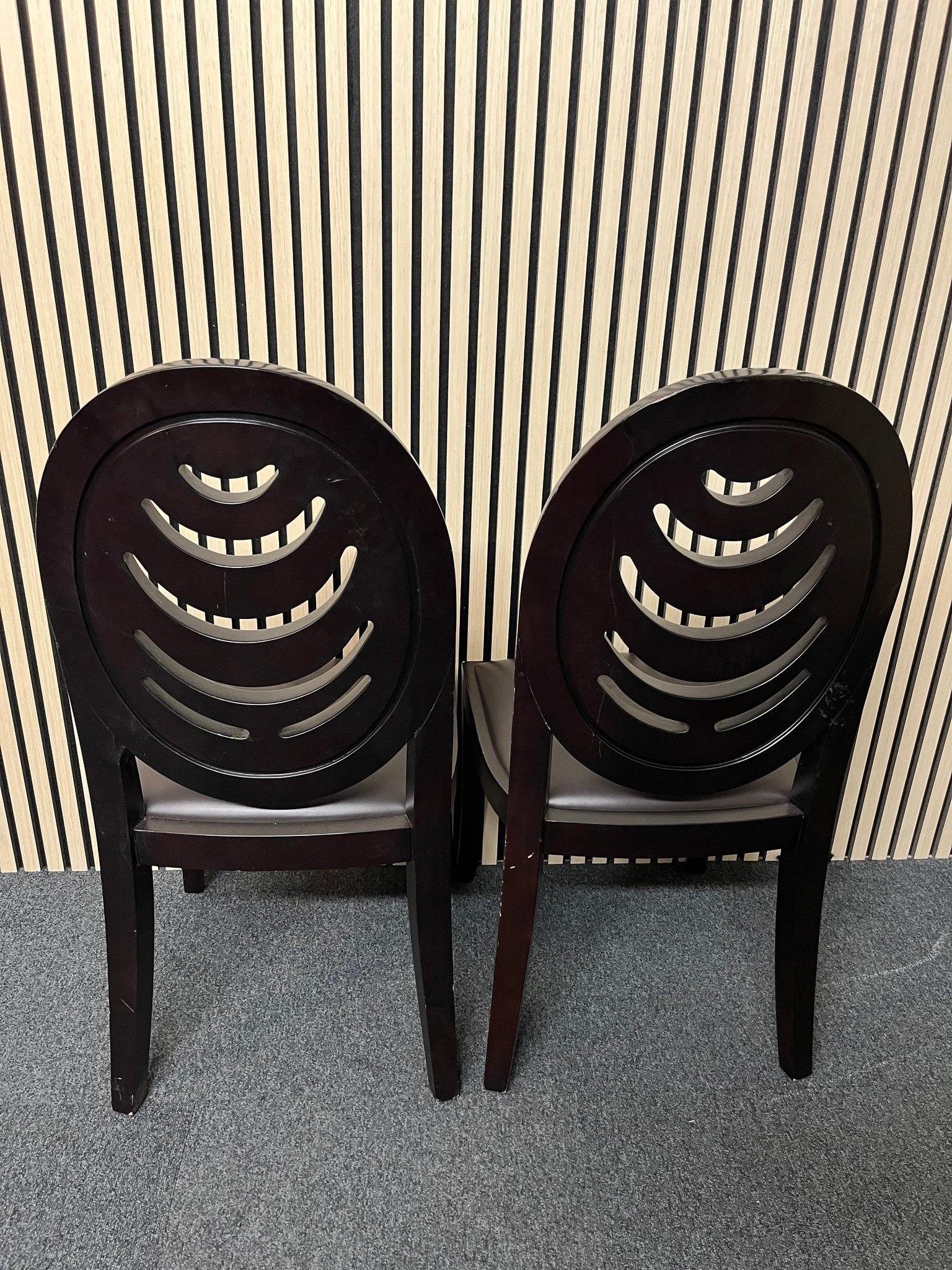 Black wood framed dining chair with black leather seat 2325