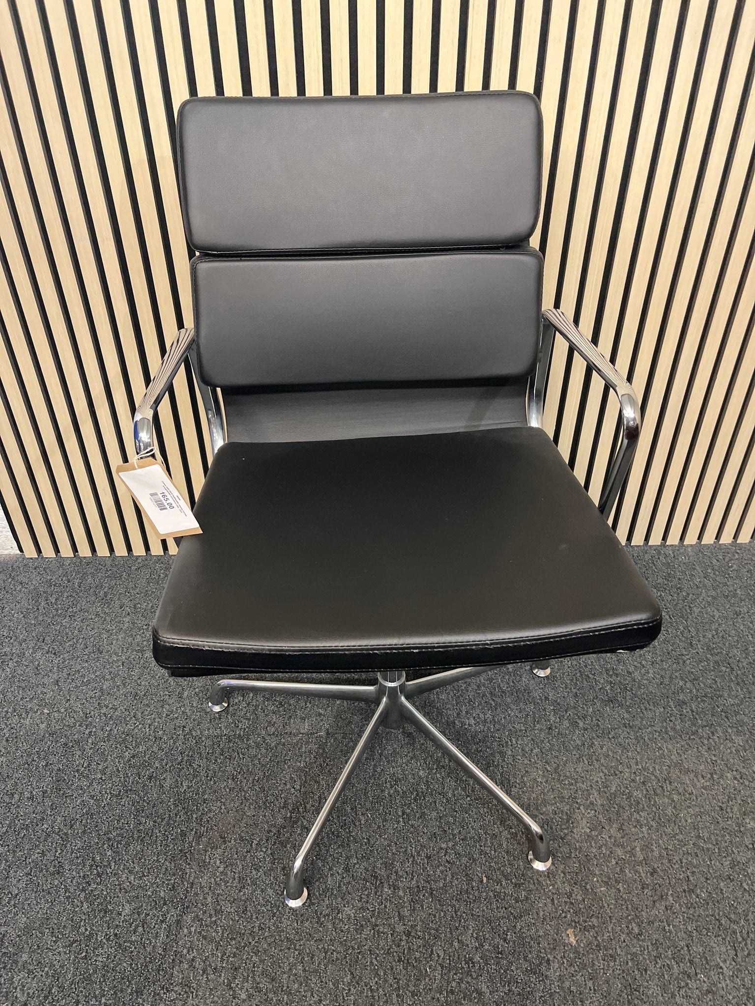 Eames style black leatherette chrome framed draughtsmen executive chair 2325