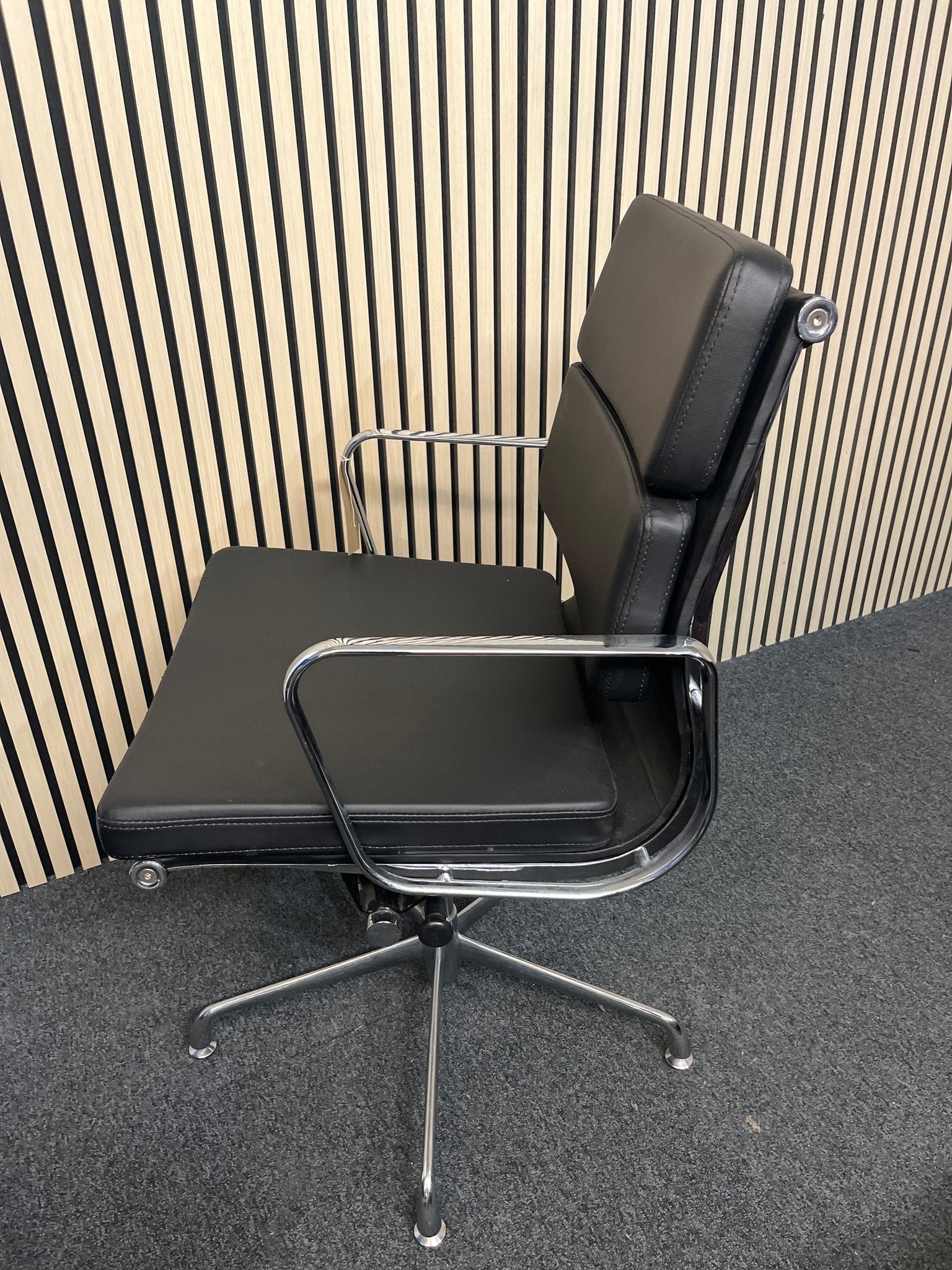 Eames style black leatherette chrome framed draughtsmen executive chair 2325