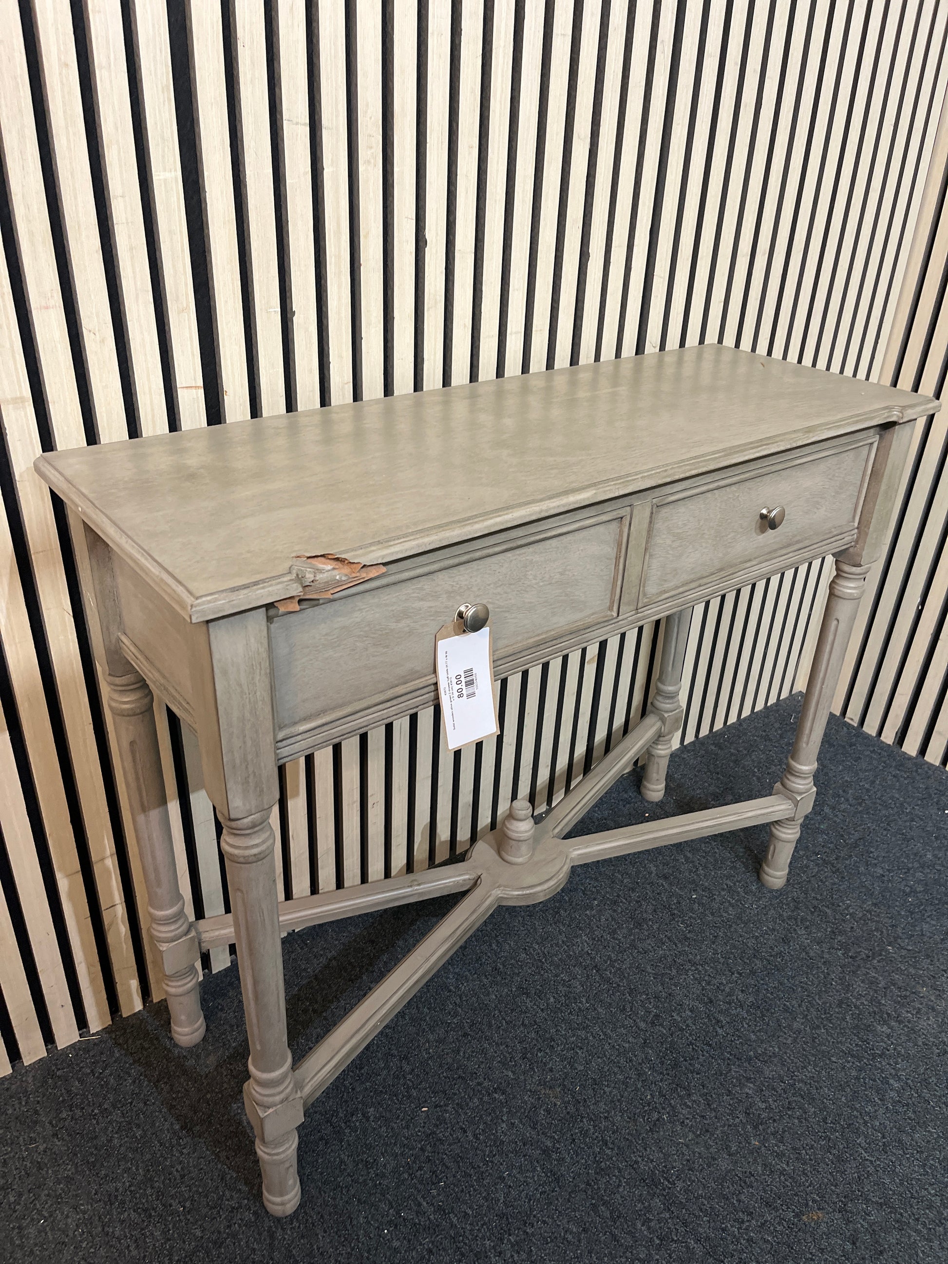 Solid wooden olive green 2 drawer hall table (H 77 x W 90 x D 34 cm) 43672