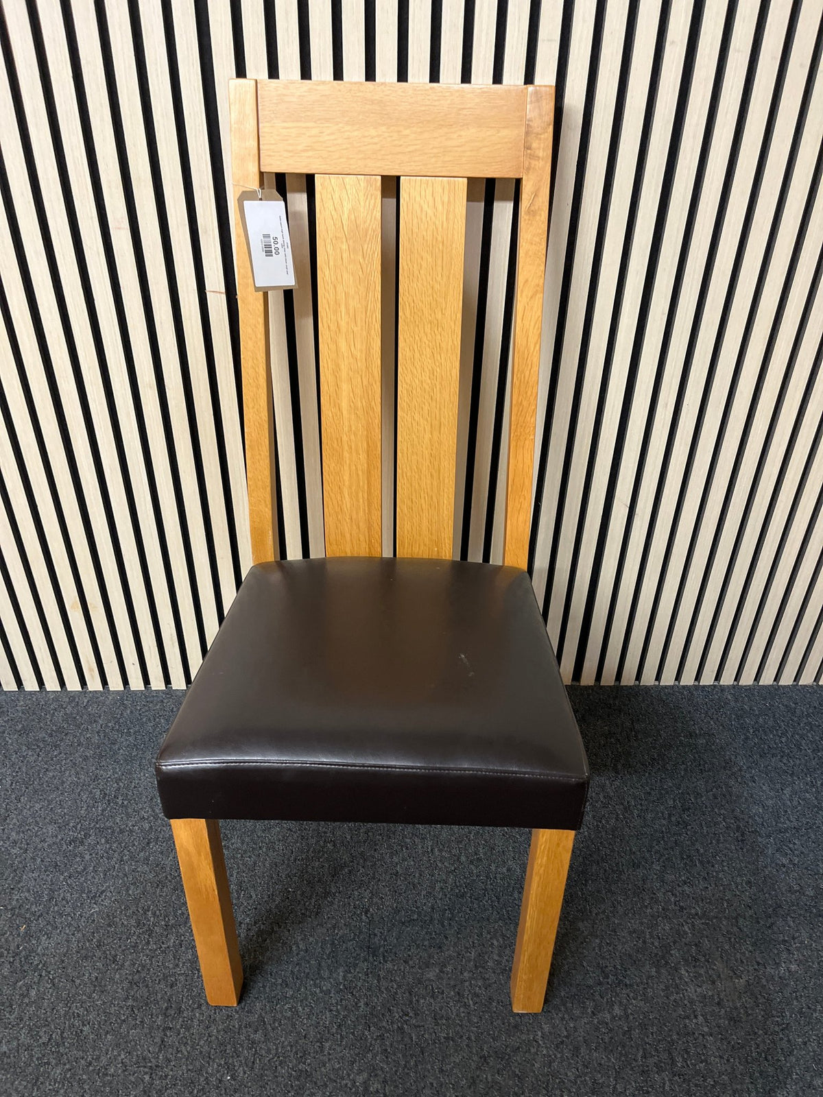Solid beech high back dining chair with black vinyl seat 1425