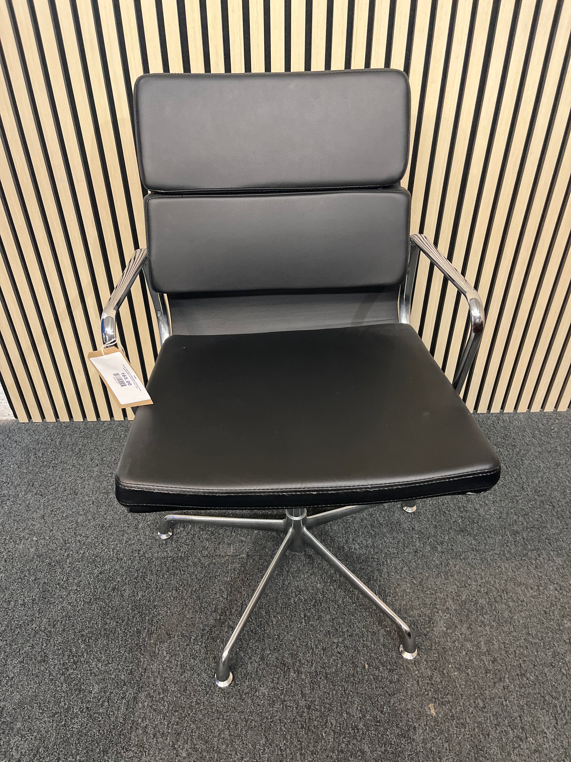 Eames style black leatherette chrome framed draughtsmen executive chair 2325