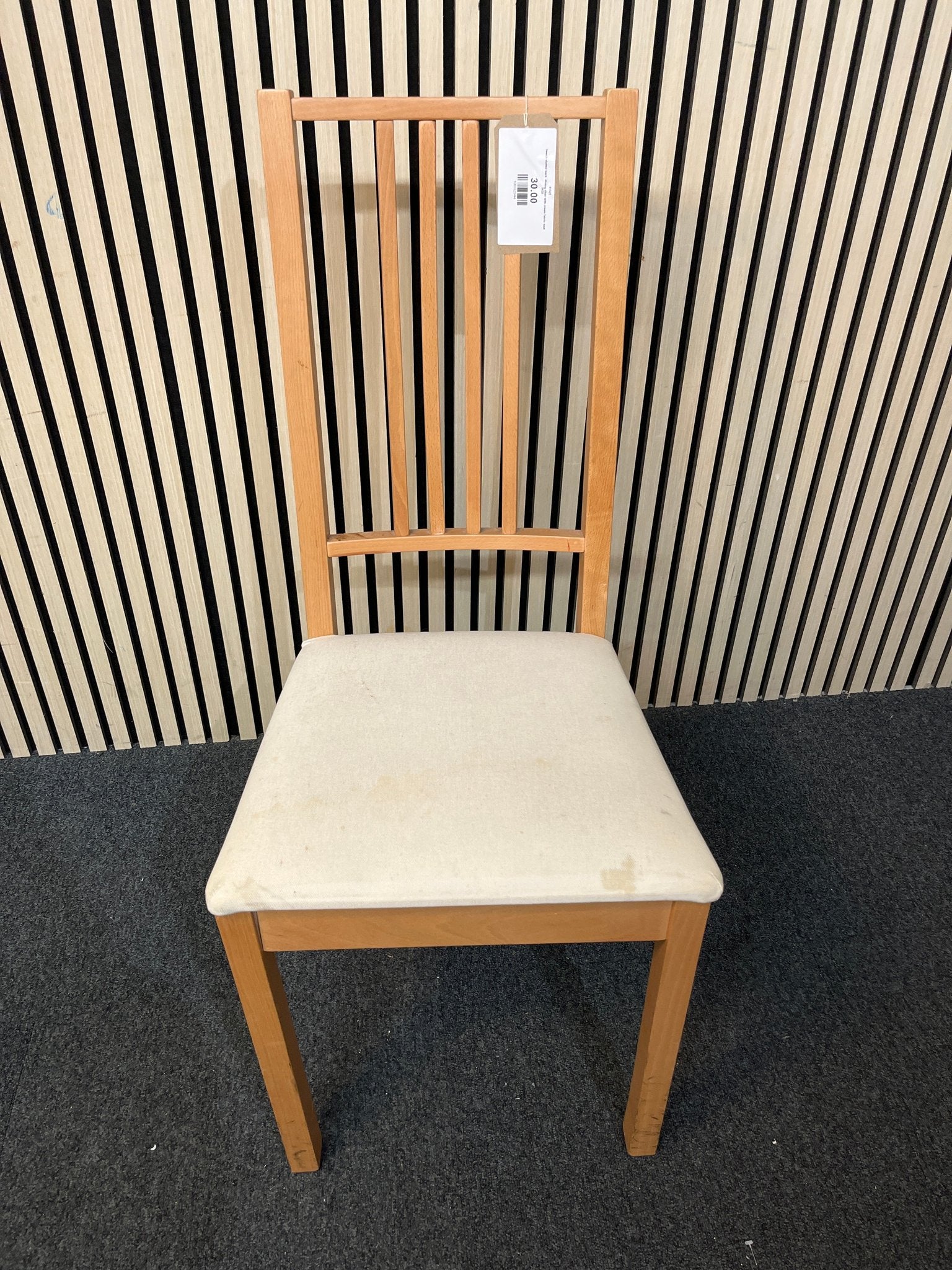 beech slatted back dining chair with cream fabric seat 2425